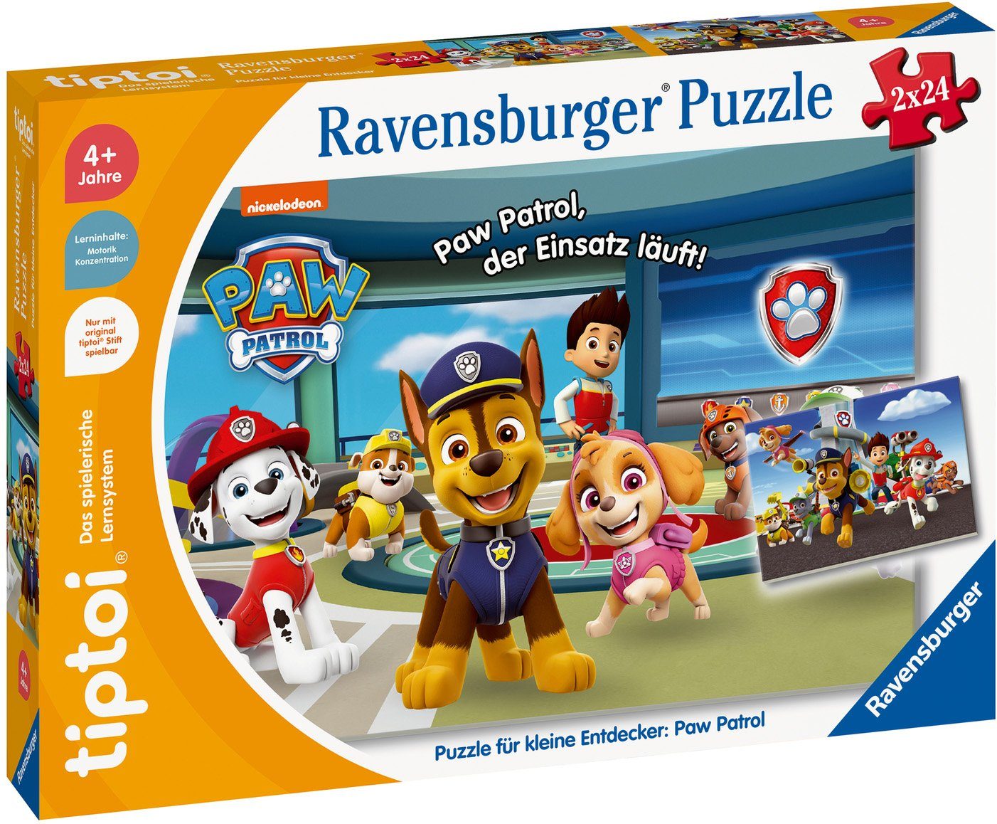 Ravensburger Puzzle tiptoi® Puzzle für kleine Entdecker: PAW Patrol, 24 Puzzleteile, (2 x 24 Teile) Made in Europe