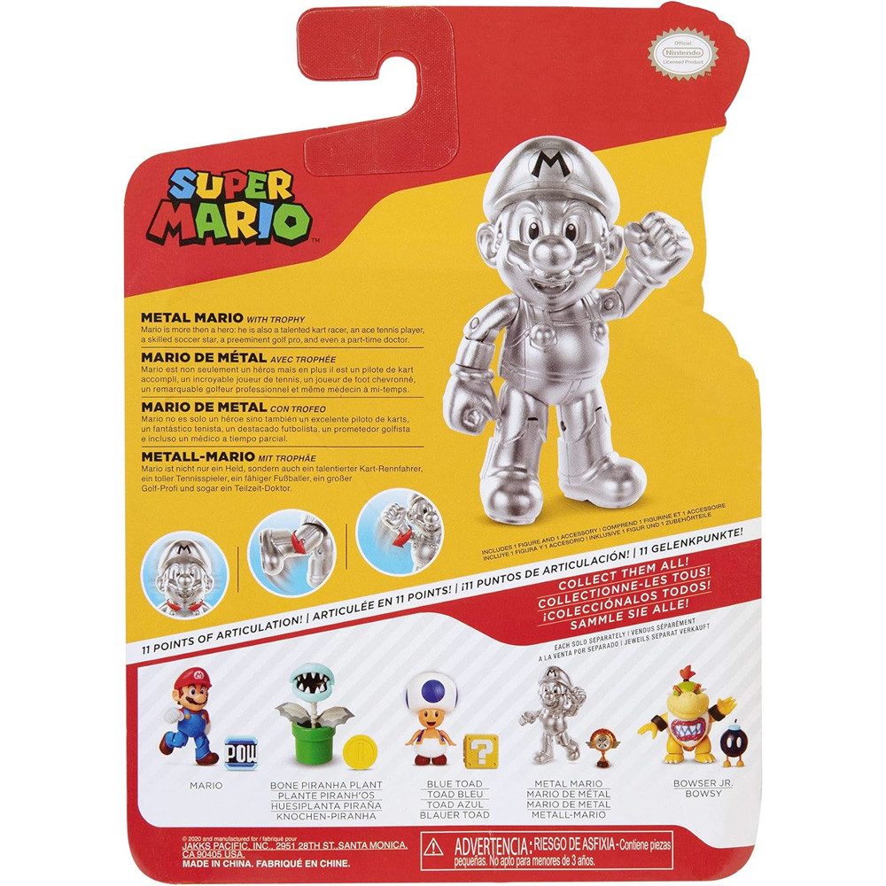 Super Mario Actionfigur Nintendo Super Mario Figur Metal Mario with Trophy, 10 cm