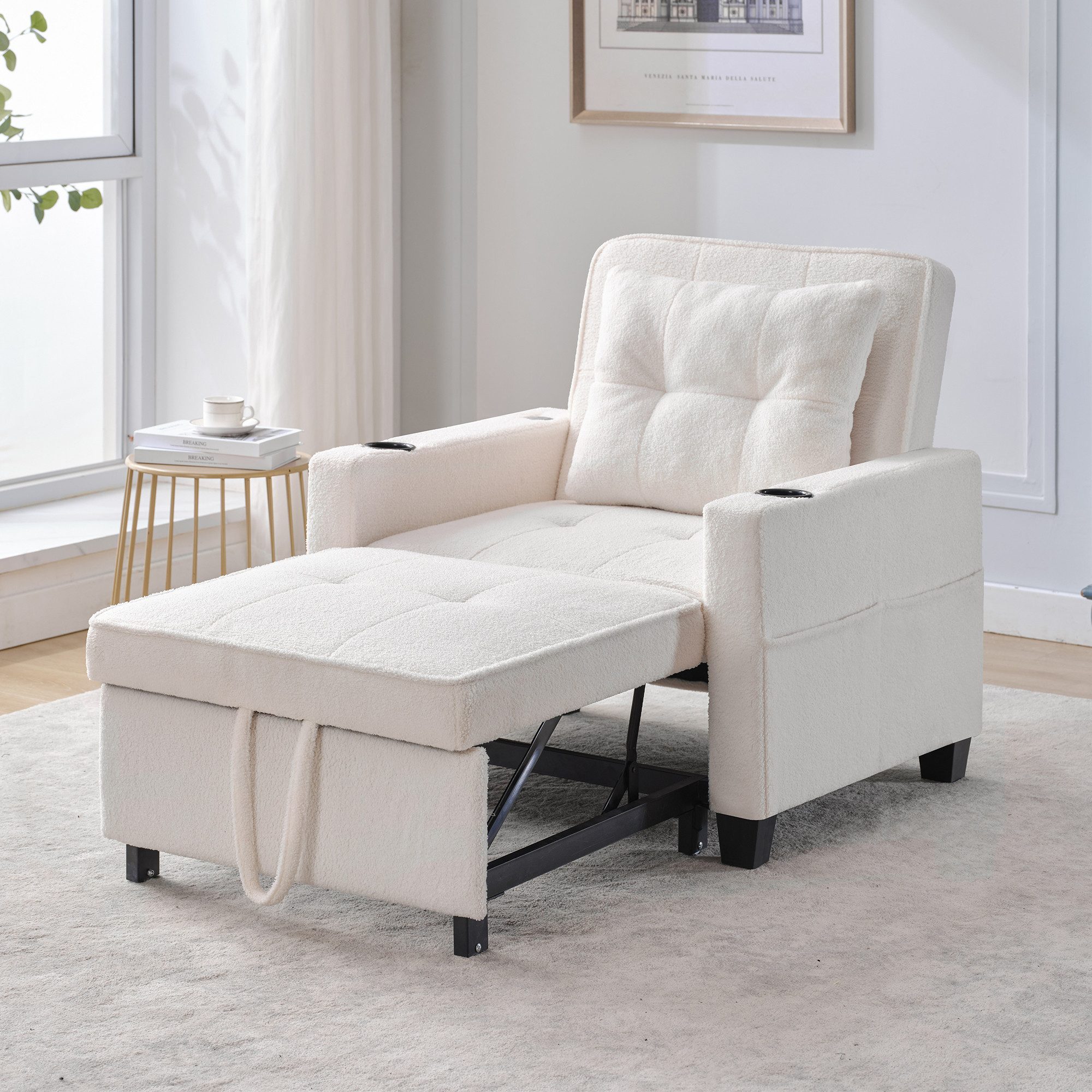 OKWISH Schlafsofa Vielseitiges 3-in-1 Einzel-Sofa, Mit Getränkehaltern und USB Anschluss 1 Teile, mit Relaxfunktion