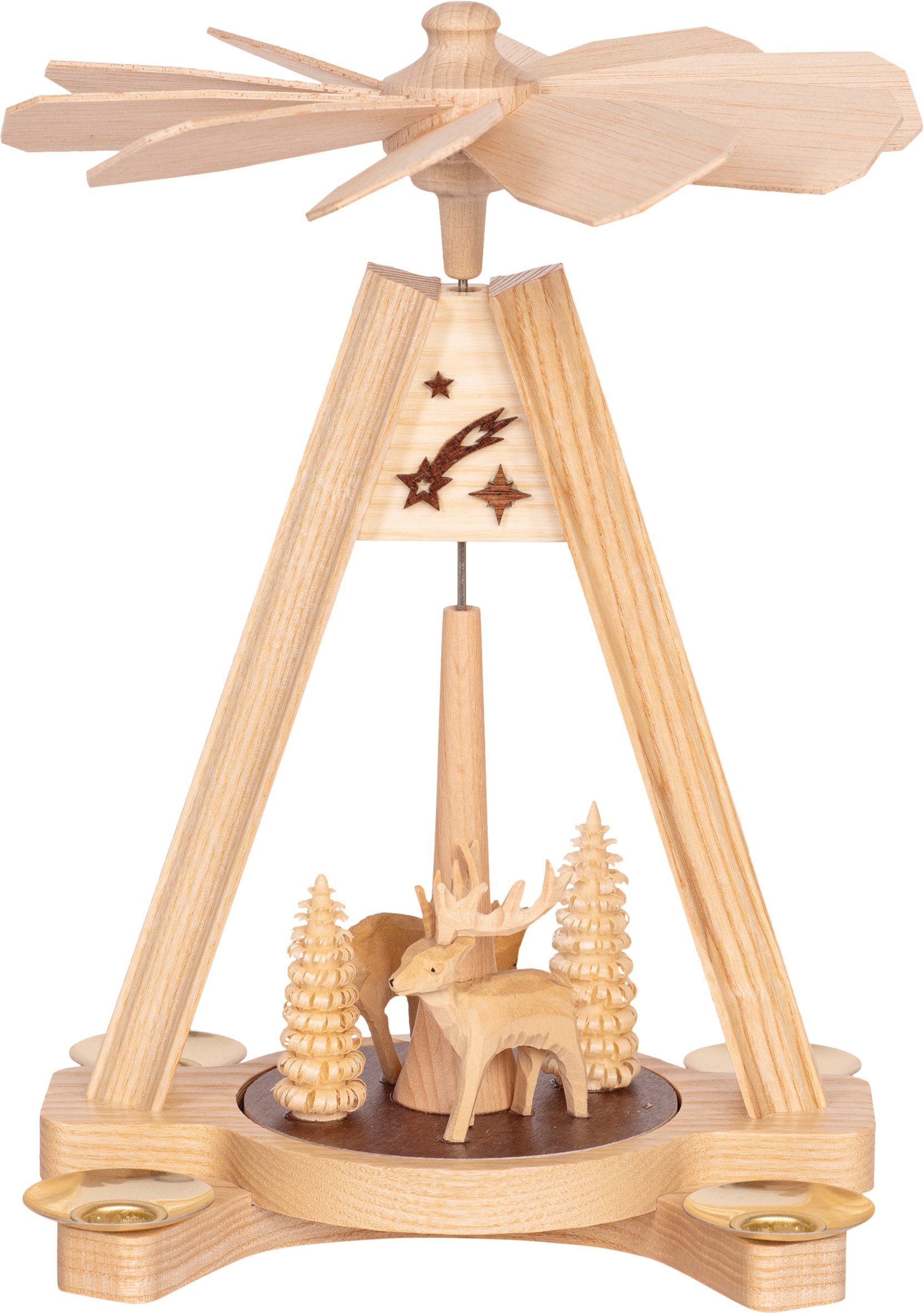 SAICO Original Weihnachtspyramide Premium Tischpyramide, Wald, natur, mit farbigen Akzenten für 4 Pyramidenkerzen, HxØ: 24x18 cm