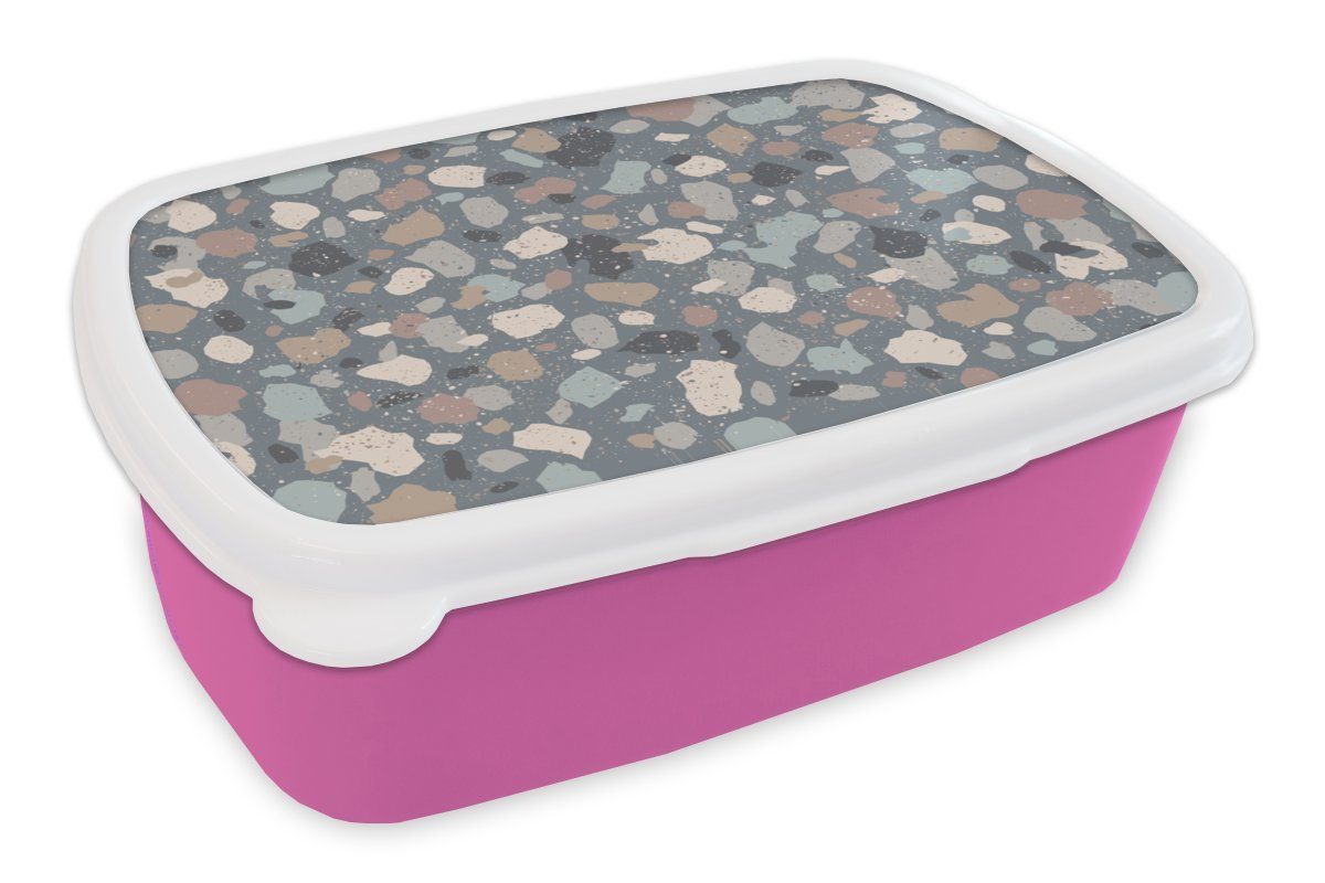 (2-tlg), Snackbox, - - Mädchen, - Retro rosa Geometrie Muster, MuchoWow Brotdose Brotbox Erwachsene, für Kunststoff Terrazzo Kinder, Lunchbox Kunststoff,