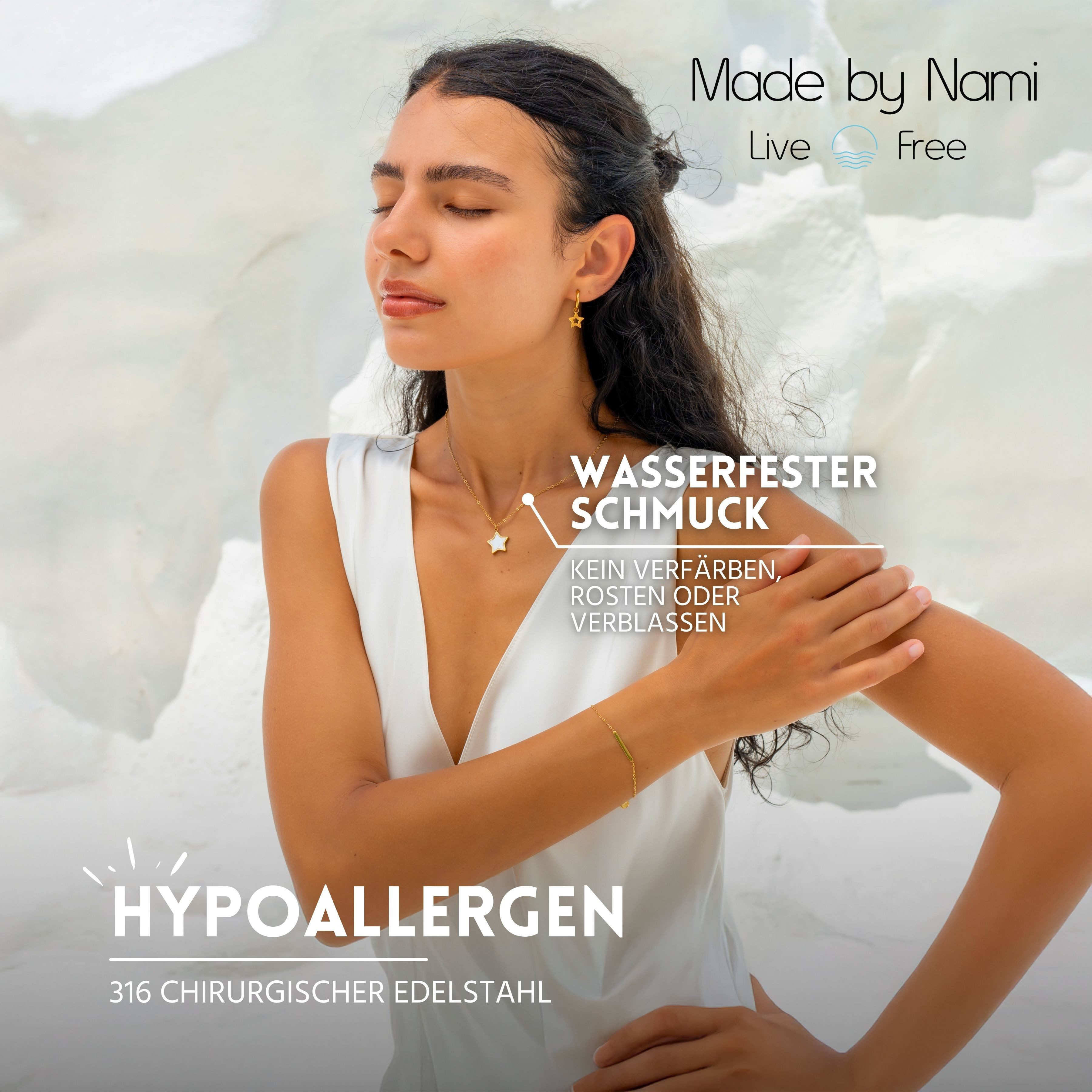 Made by Nami Kette mit Anhänger Damen mit Perlmutt Anhänger Stern oder Mond günstig online kaufen