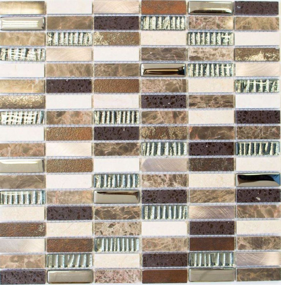 Mosani Mosaikfliesen Glasmosaik schwarz Naturstein silber beige 10 Alu Mosaik Matten matt 