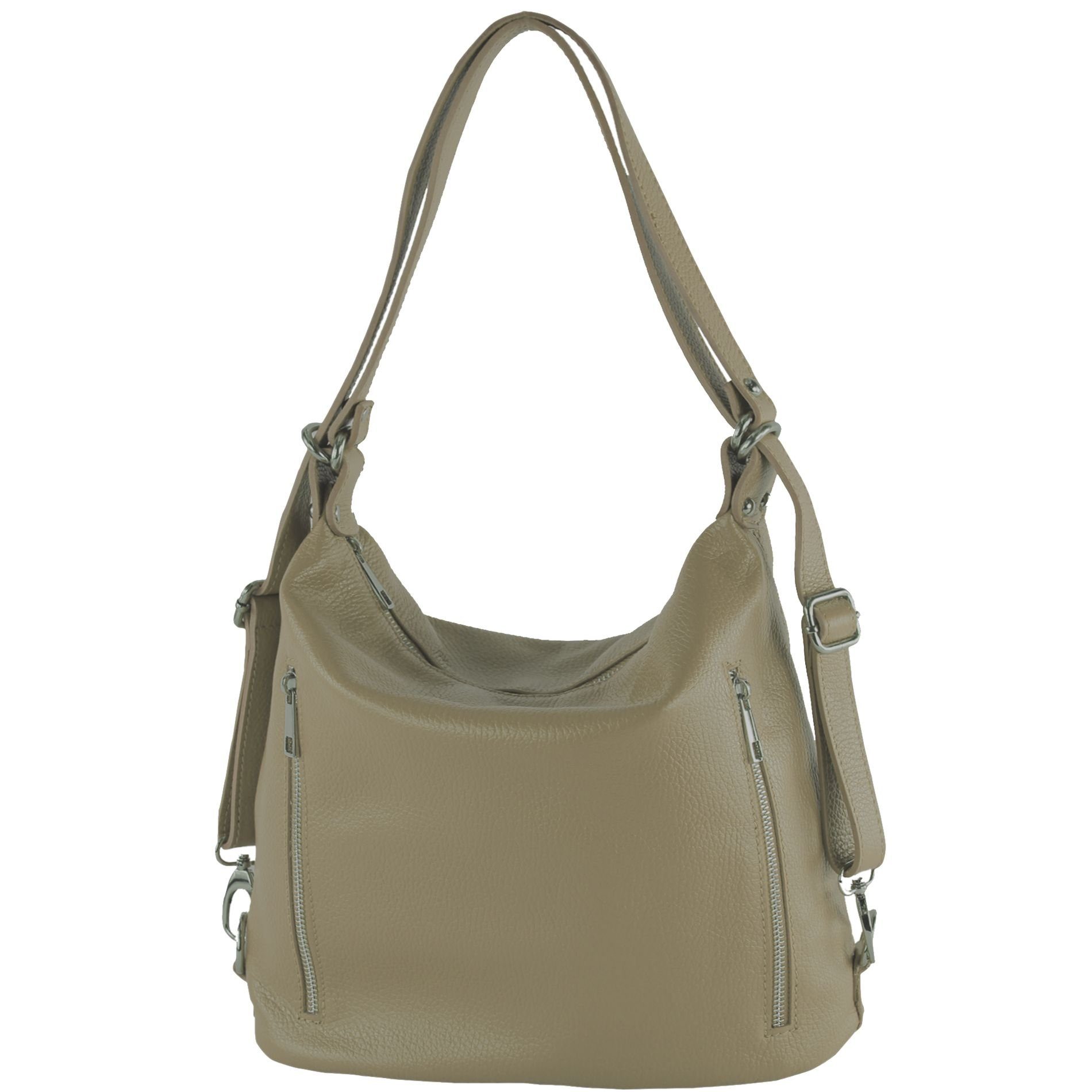 modamoda de Schultertasche T249, Echtleder Handmade in Italy Graubeige