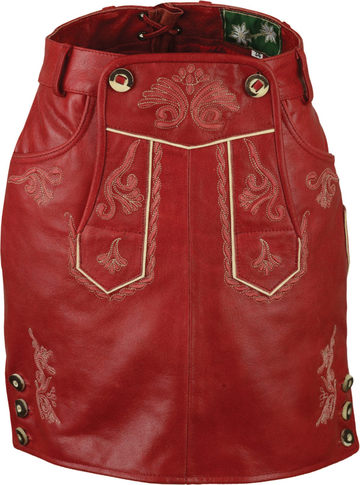 Fuente Leather Wears Trachtenrock Vintage Trachten Lederrock Damen, kurz, Nappa-Leder, rot schwarz antik Latz