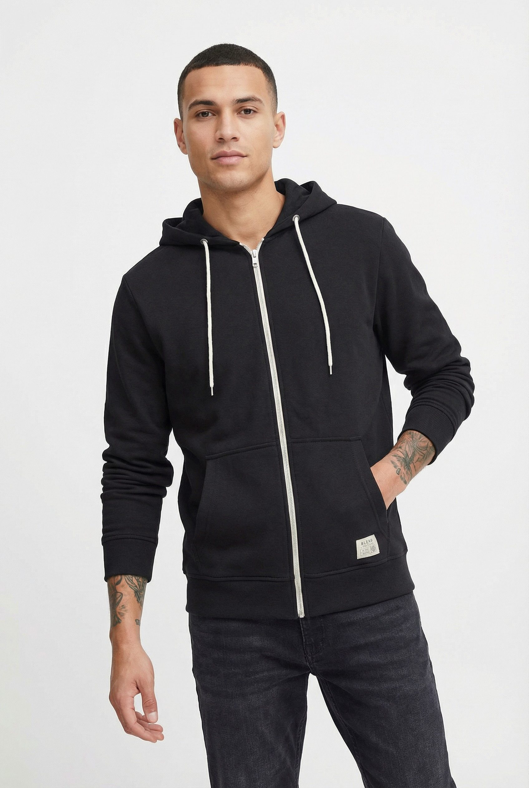 Blend Kapuzensweatjacke BHNOAH aus Baumwolle und Polyester, Slim Fit, mit Reißverschluss