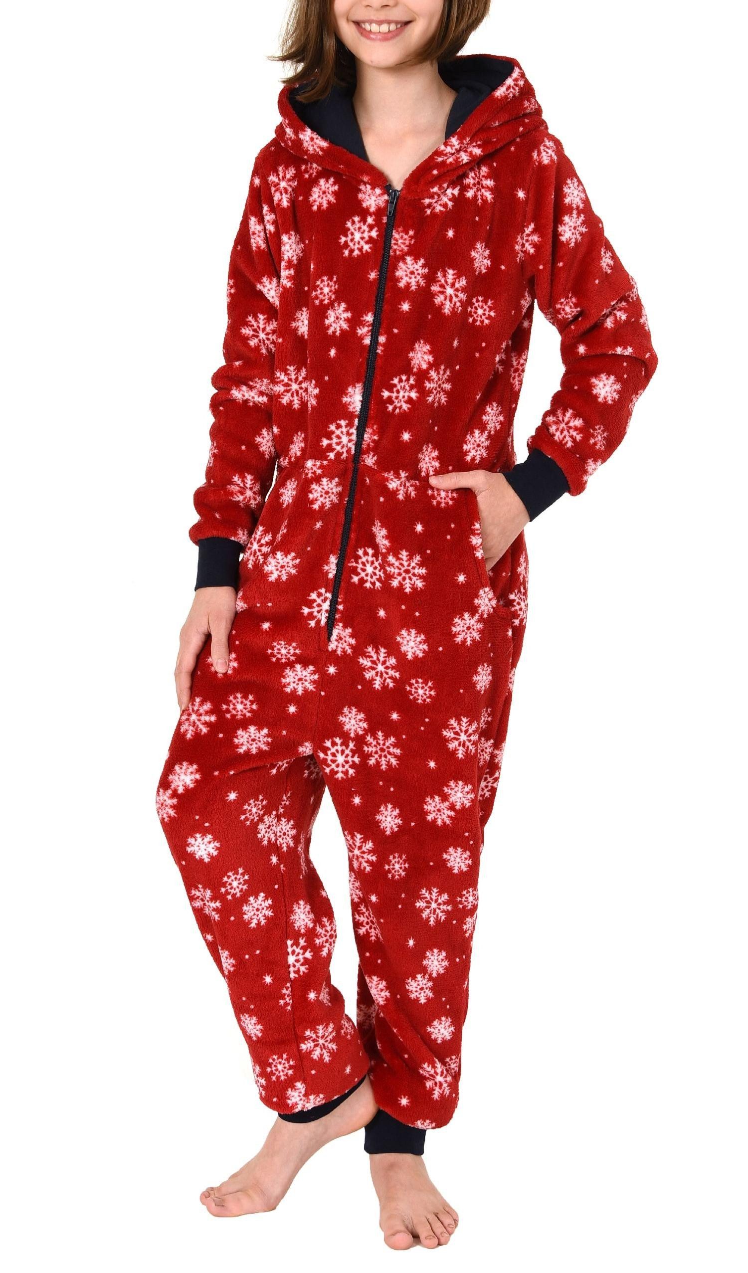 Normann Pyjama Mädchen Jumpsuit Overall Onesie Schlafanzug Eiskristall Sterne Optik