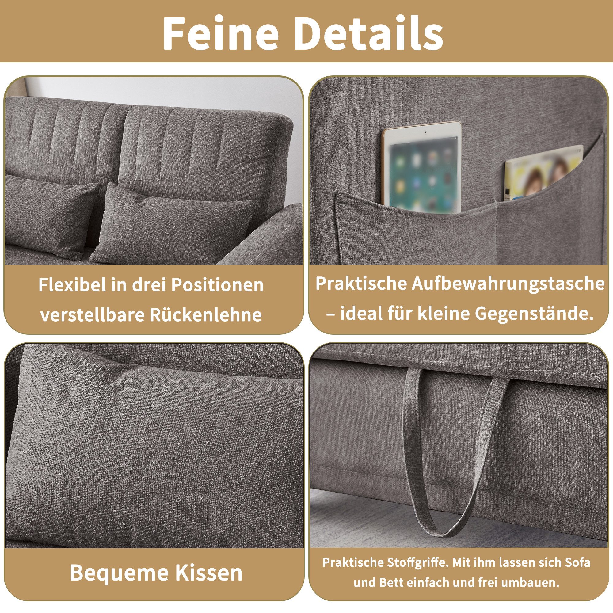 Merax Schlafsofa mit Schlaffunktion, Zweisitzer-Klappsofa, Baumwoll-Leinen- günstig online kaufen