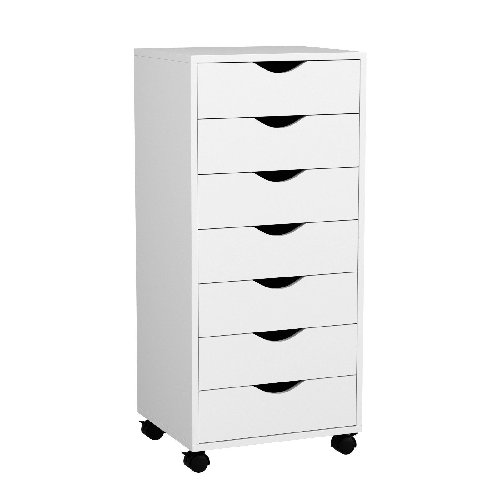 VOWNER Rollcontainer mit 7 Schubladen, mobiler Aktenschrank, Bürocontainer mit 4 Rollen, (1 St), Schubladenschrank, Druckertisch für Zuhause & Büro, 40x35x87 cm