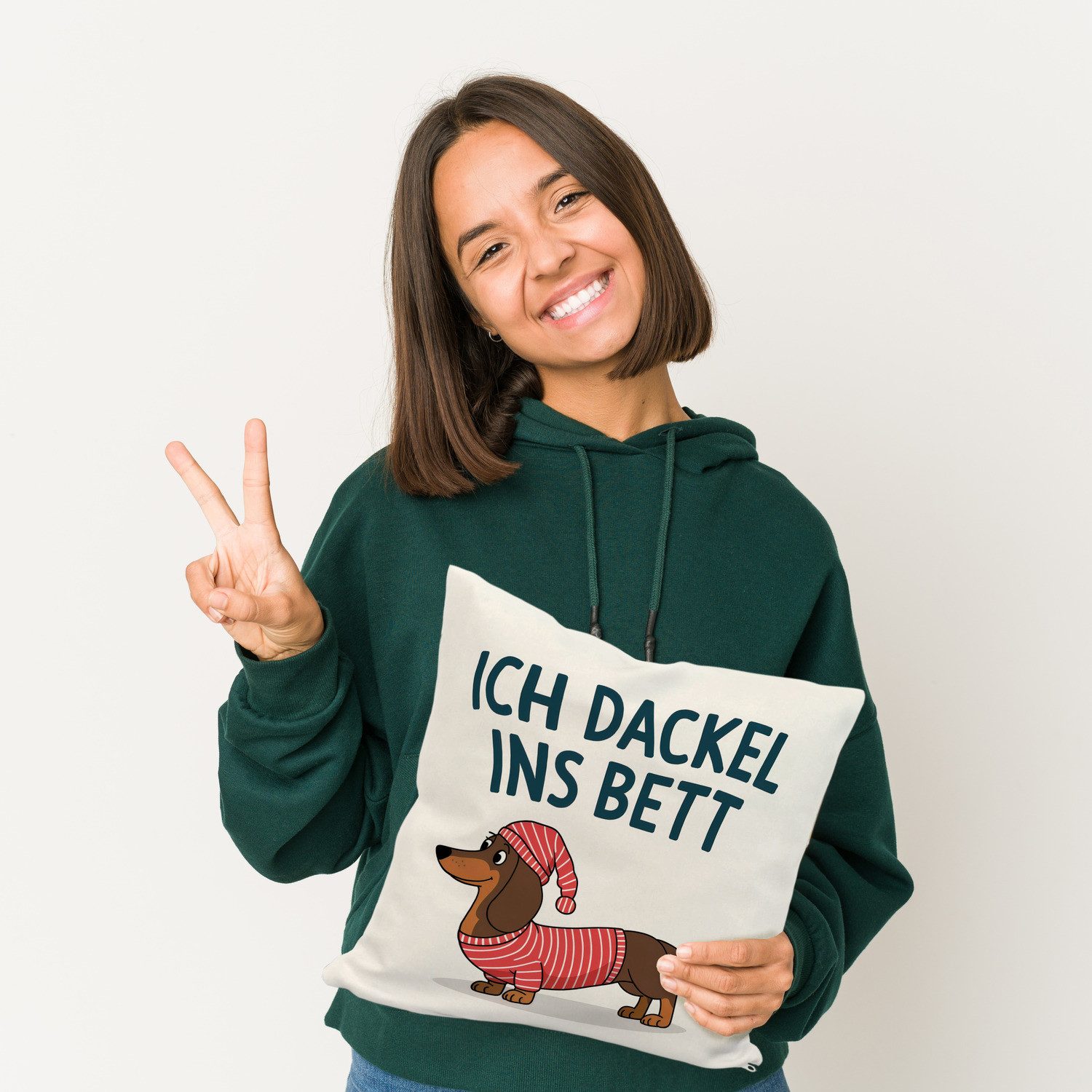 speecheese Dekokissen Dackel im Hemd - Ich dackel ins Bett Kissen – Bild 2 von 2
