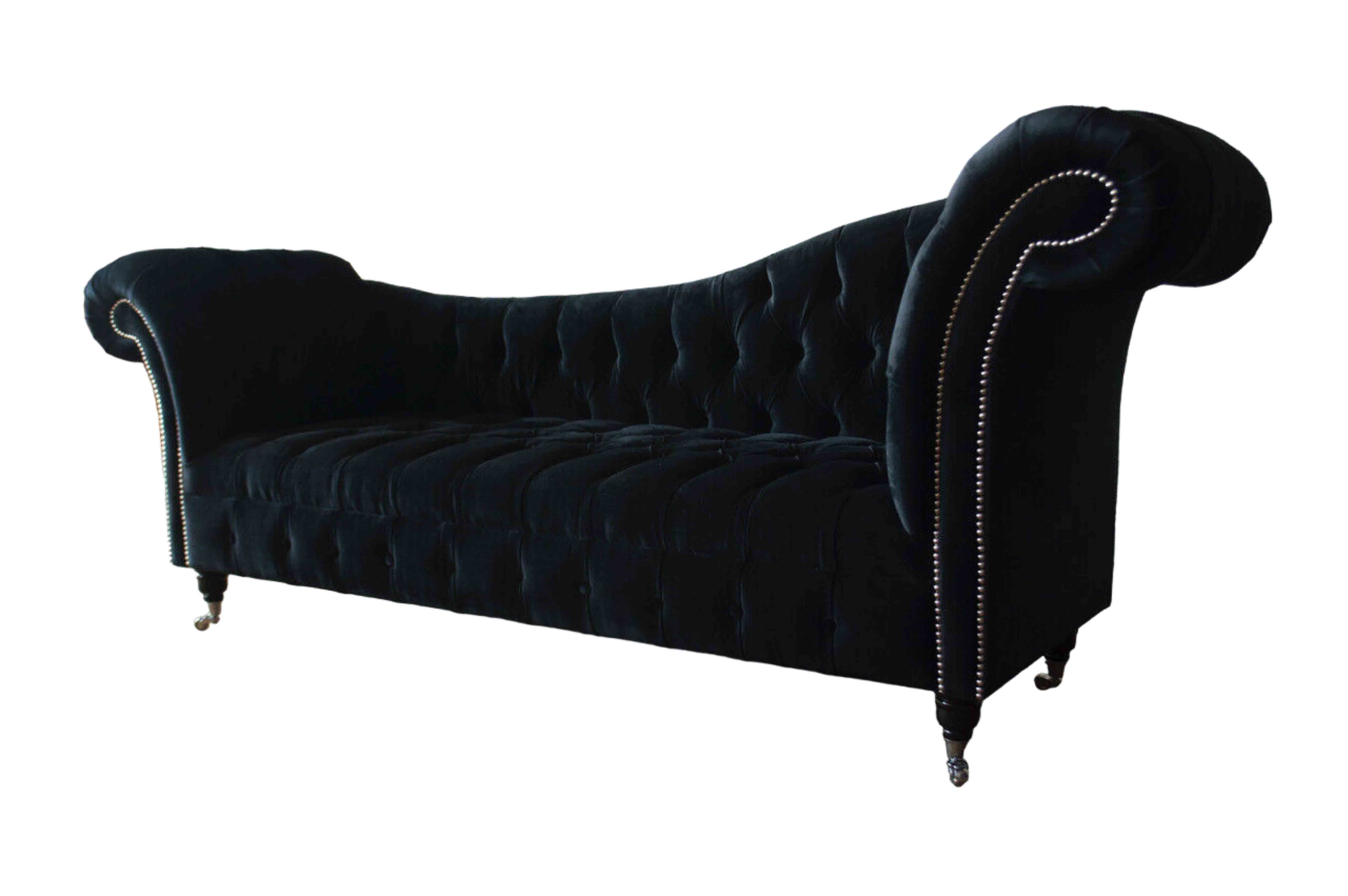 JVmoebel Chesterfield-Sofa LUXURIÖSER SCHWARZER SAMT CHESTERFIELD CHAISE LOUNGE SOFA SETTEE