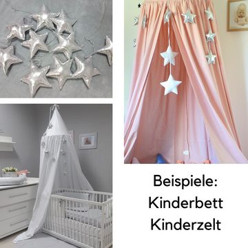 Babymajawelt Wimpelkette 3D Stoff Girlande Sterne Silber Dekoration Wand Fenster Zelt Bett, Stoffgirlande Kinderzimmer Deko Made in EU