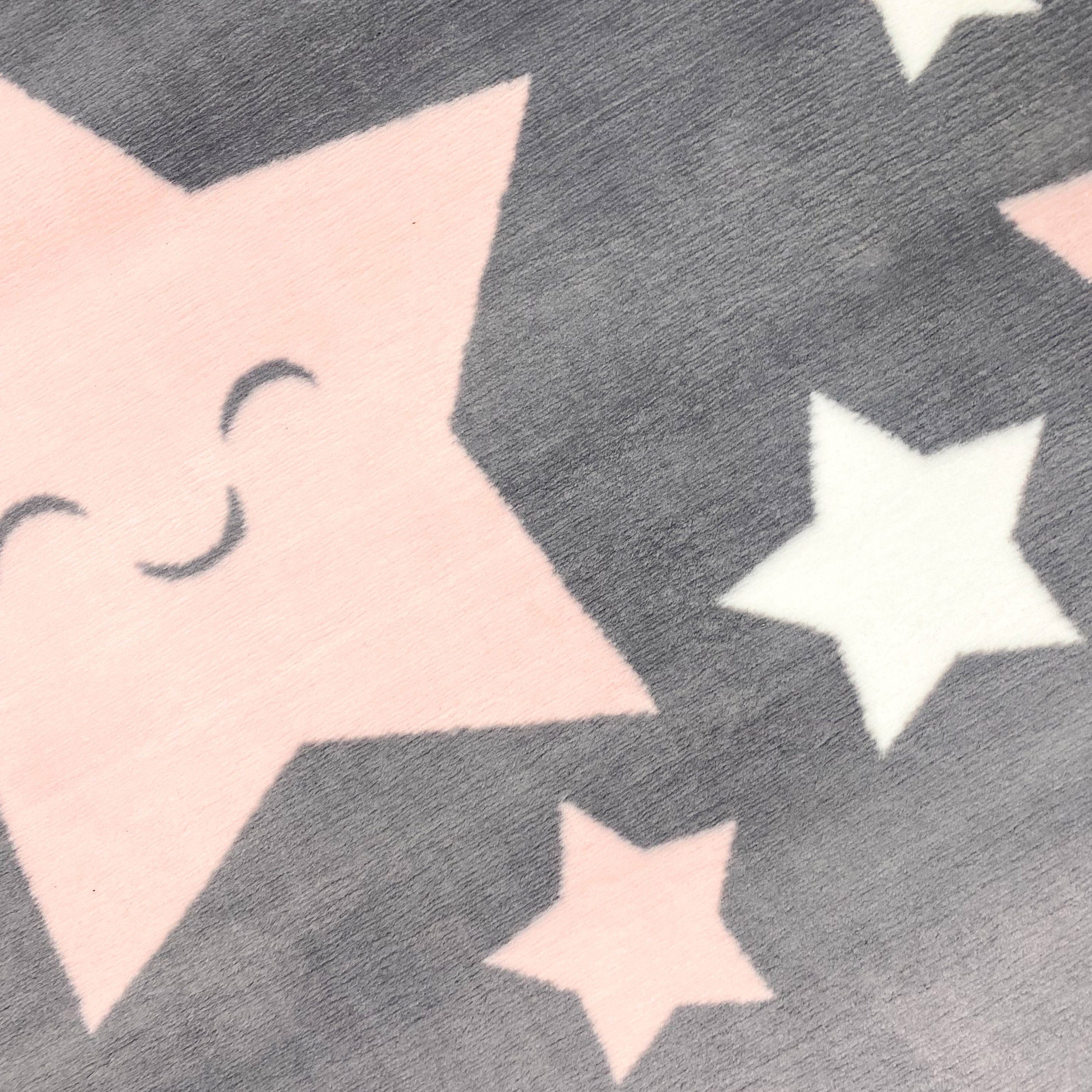 Carpetia Kinderteppich Teppich Mädchen Sterne flauschig in anthrazit, rosa weiß, rechteckig