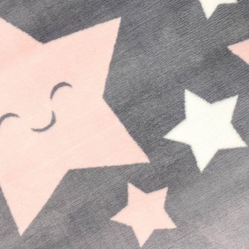 Kinderteppich Teppich Mädchen Sterne flauschig in anthrazit, rosa weiß, Carpetia, rechteckig