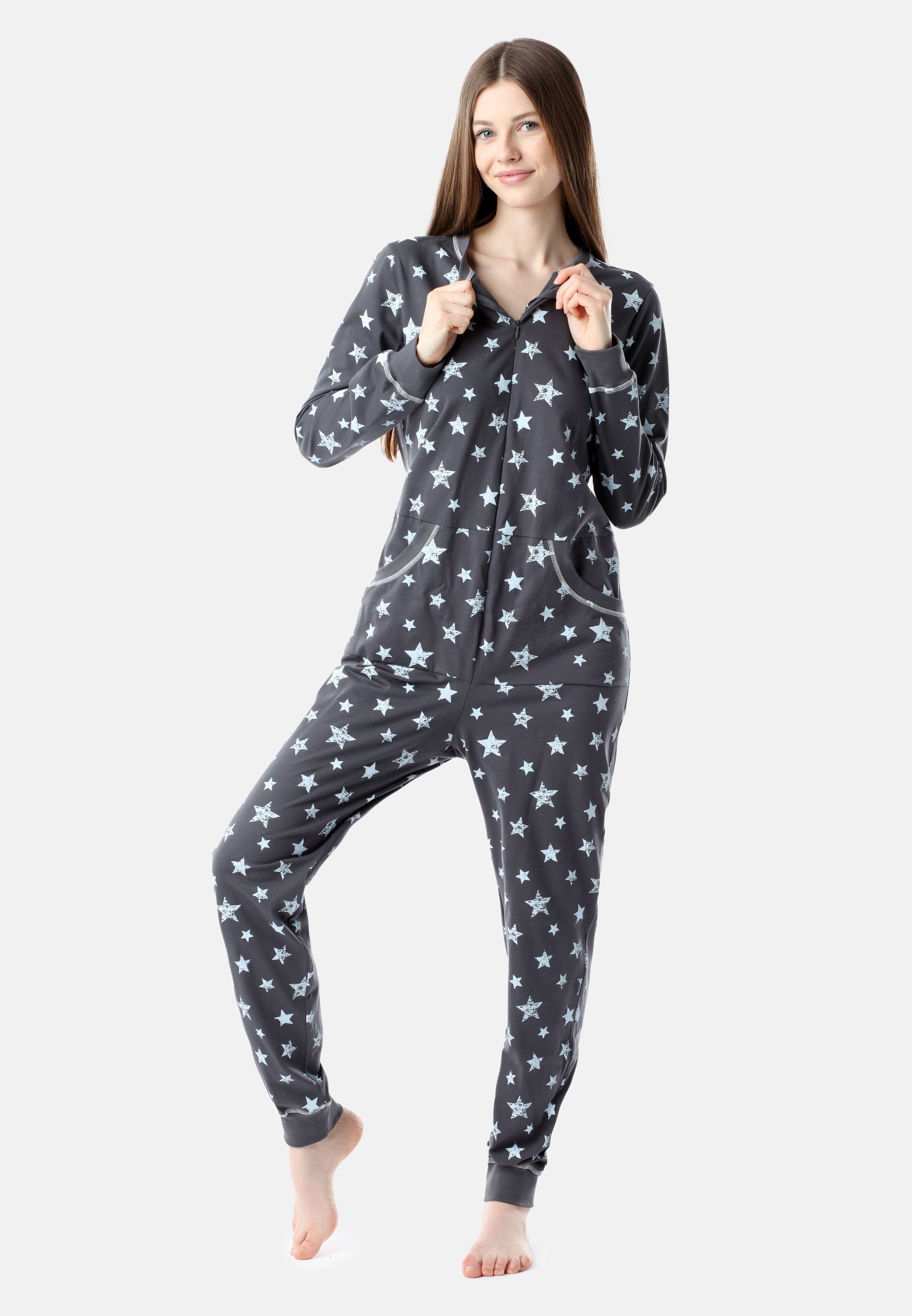 Schlafanzug Schlafoverall Bellivalini Pyjama BLV50-206 Damen Sterne Graphite/Blaue