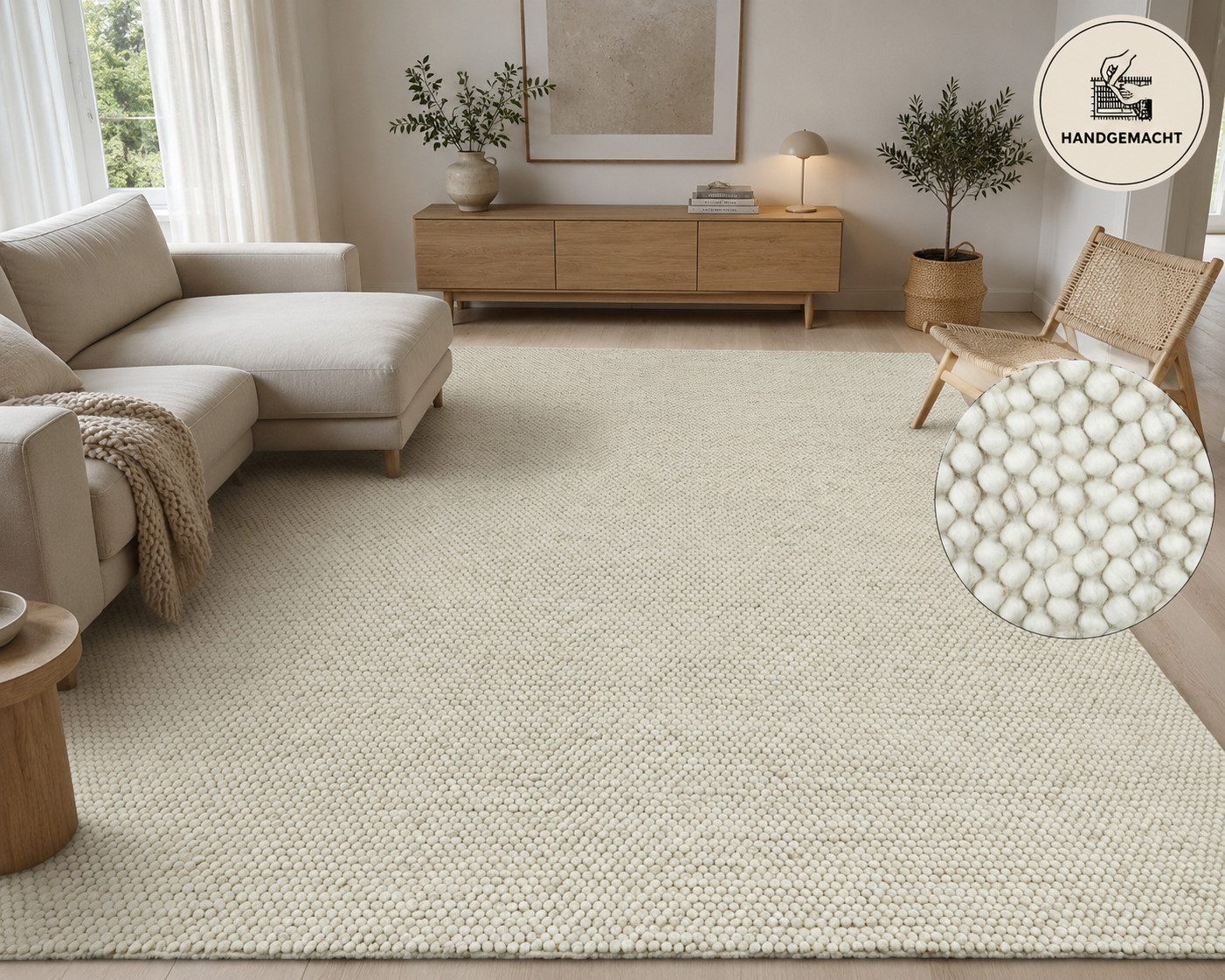 OTTO home Wollteppich Wolly, Wolle, rechteckig, Höhe: 14 mm, handgewebt, Handweb Teppiche, Skandi, Wohnzimmer, Schlafzimmer