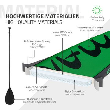 ECD Germany SUP-Board Aufblasbares Stand Up Paddle Board Makani Surfboard, Grün 320x82x15cm PVC bis 150kg Pumpe Tragetasche Zubehör