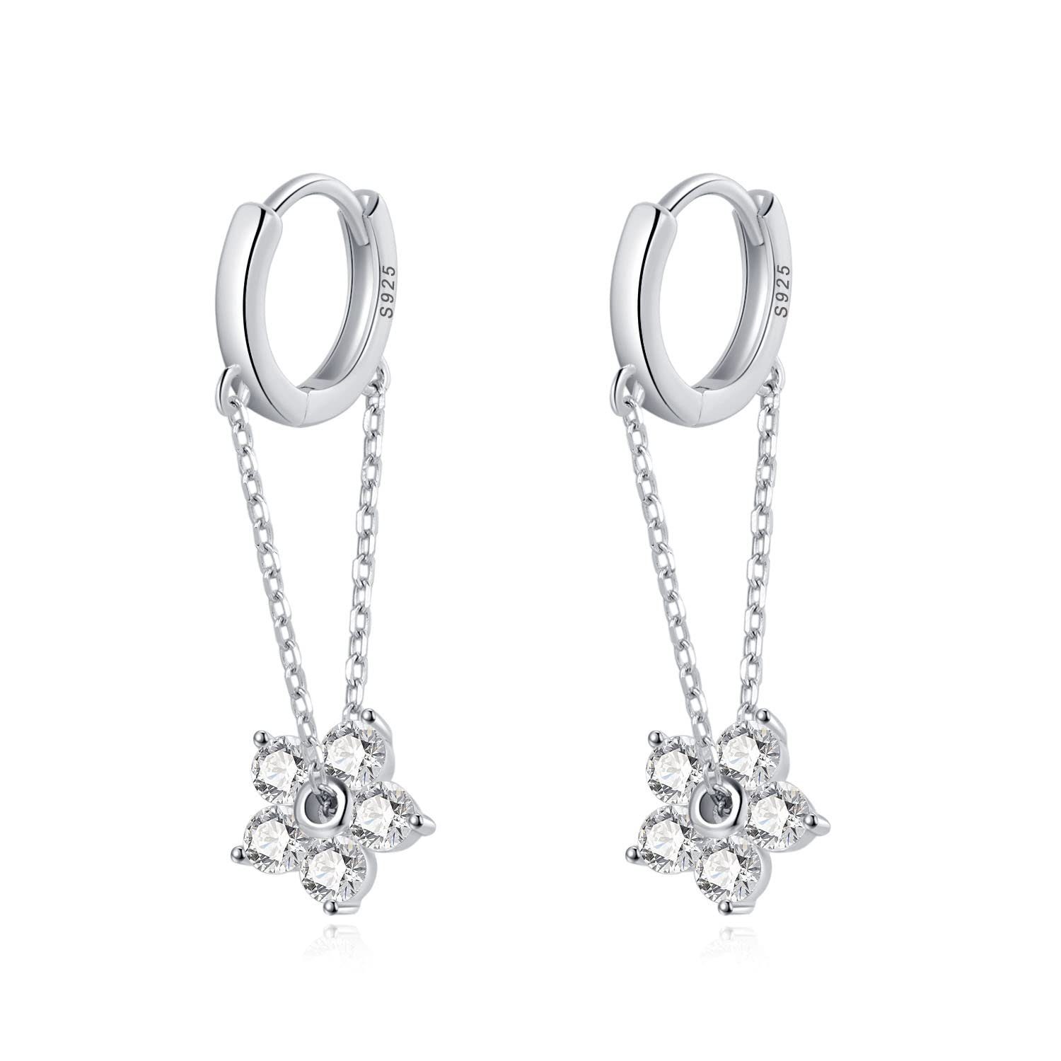 POCHUMIDUU Paar Ohrhänger CZ Ohrringe Ohrringe silbrig Kette Quaste), Hoop für Frauen Dangle Sterlingsilber (2-tlg., Mädchen Blume Drop Flower jugendlich