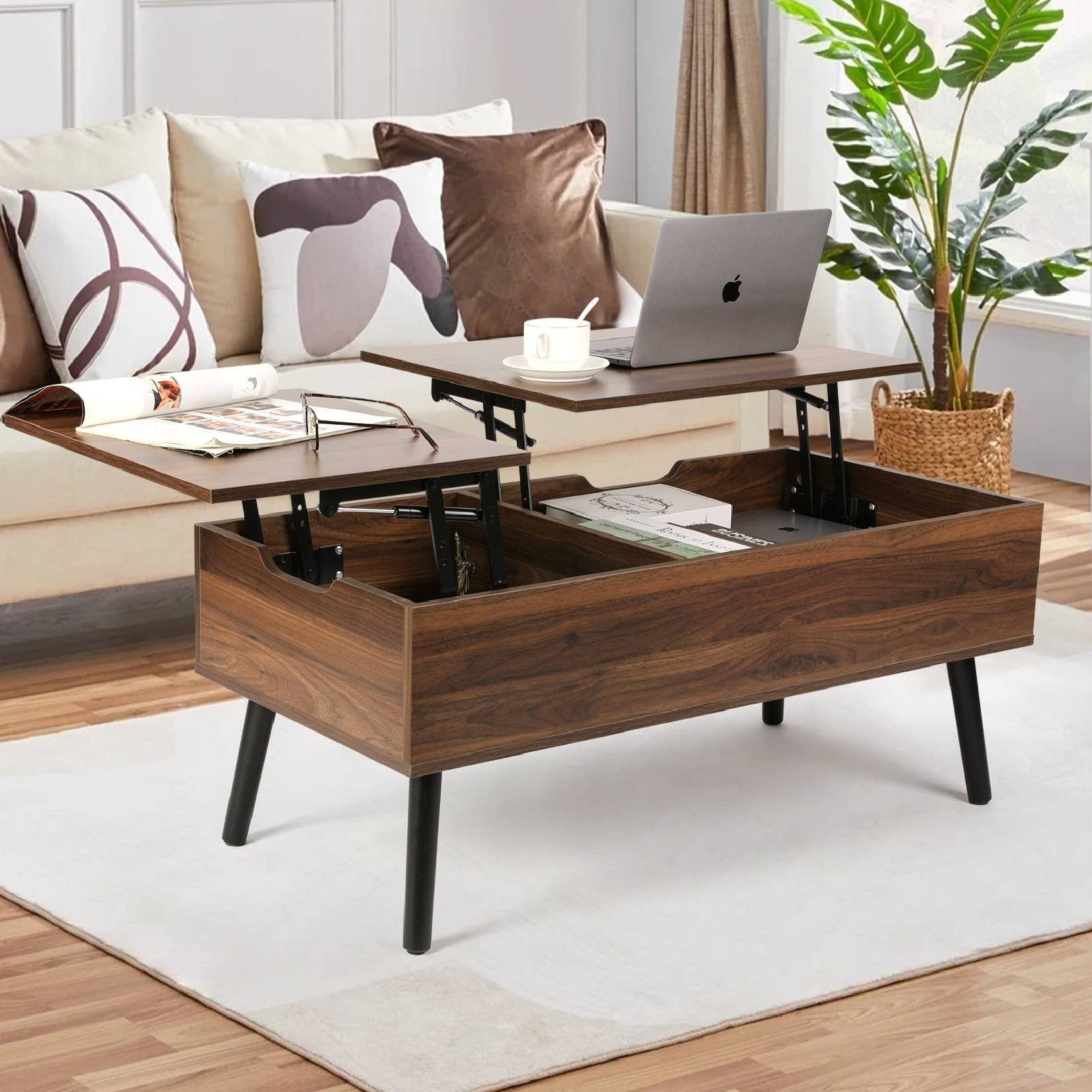 VOWNER Couchtisch Höhenverstellbarer, Wohnzimmertisch, Beistelltisch, Versenkbar, 100x50x42cm – Bild 5 von 5