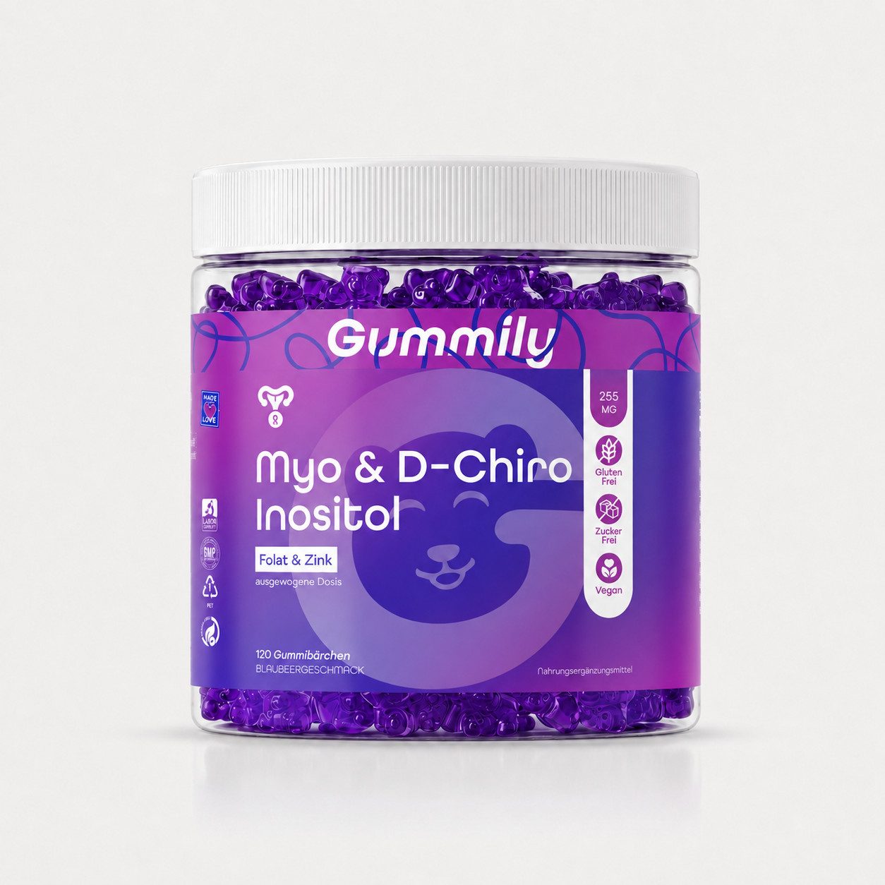Gummily® Myo & D-Chiro Inositol - Folat & Zink – Blaubeergeschmack (120 Stück) Gummibärchen, 360 g