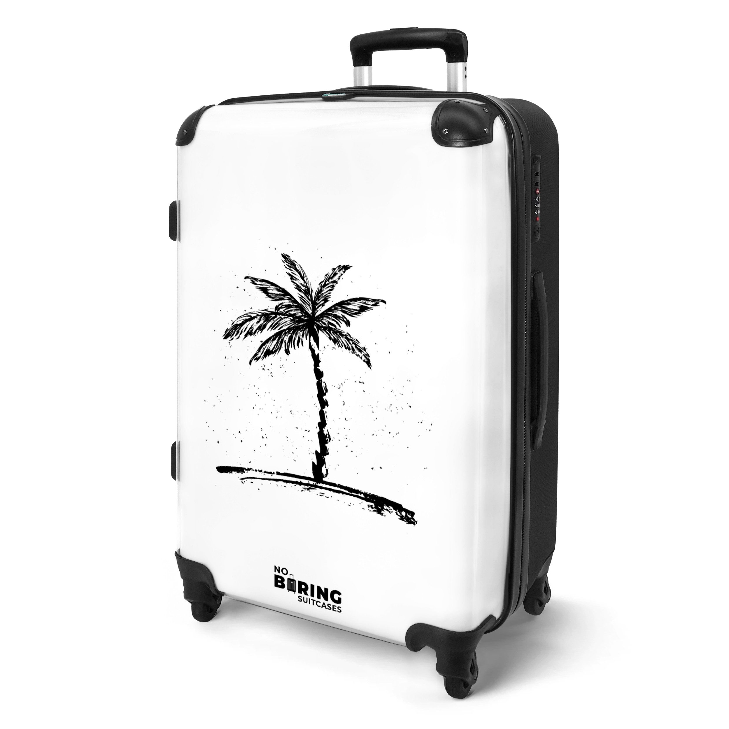 NoBoringSuitcases.com© Hartschalen-Trolley Weiß mit schwarzer Palme günstig online kaufen