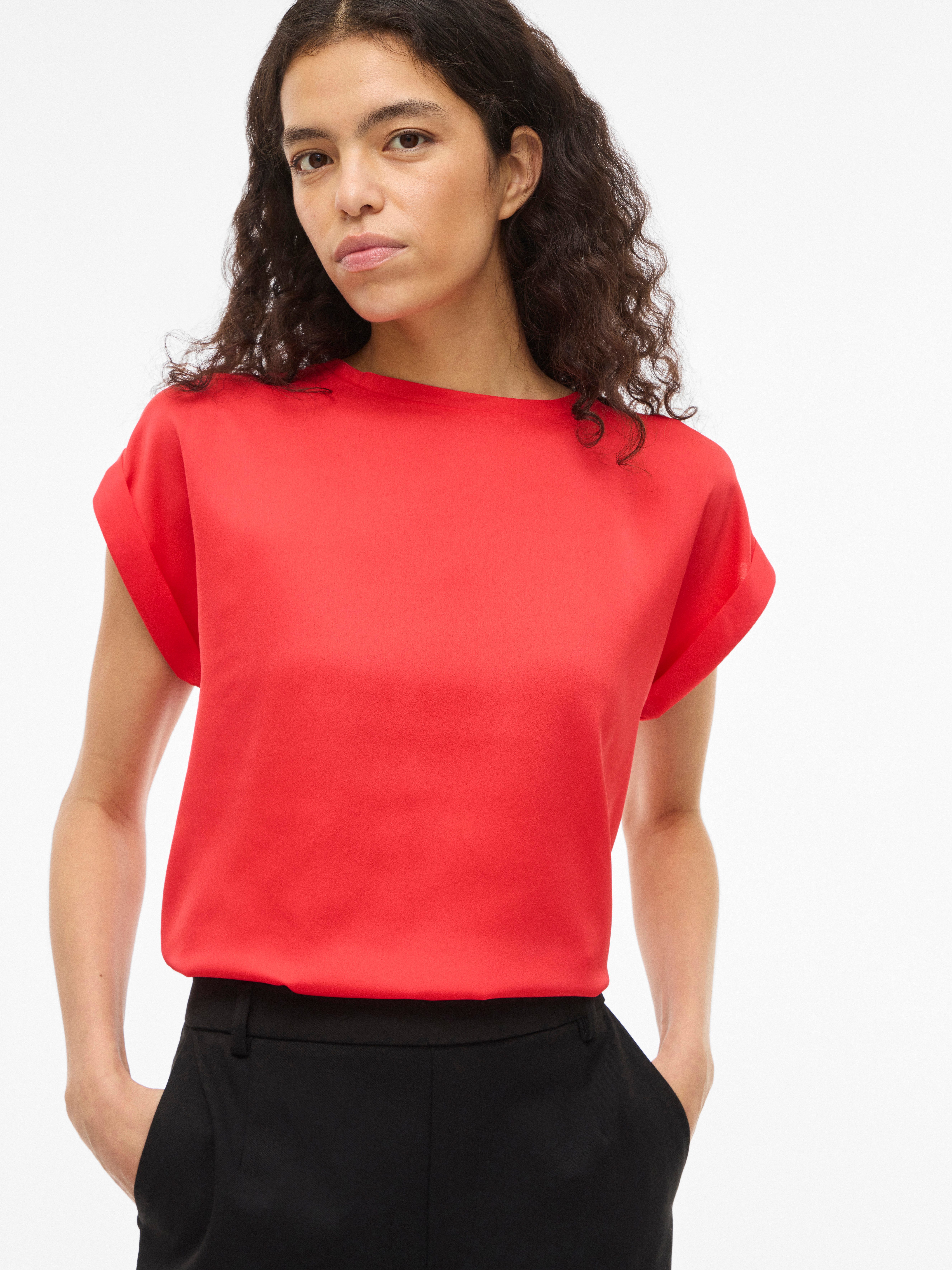 Vila Kurzarmshirt VIELLETTE S/S SATIN TOP - NOOS Kunstfaser, regular fit