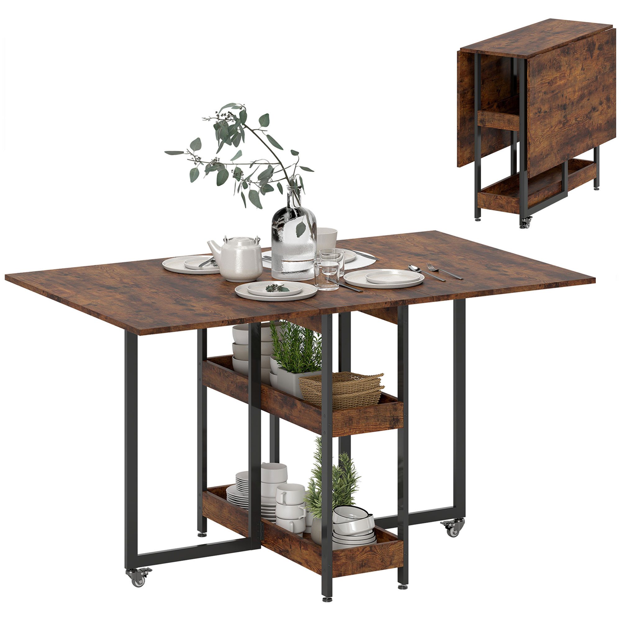 HOMCOM Klapptisch Esstisch Klappbar für 2-4 Personen mit 2 Offenen Ablagen günstig online kaufen