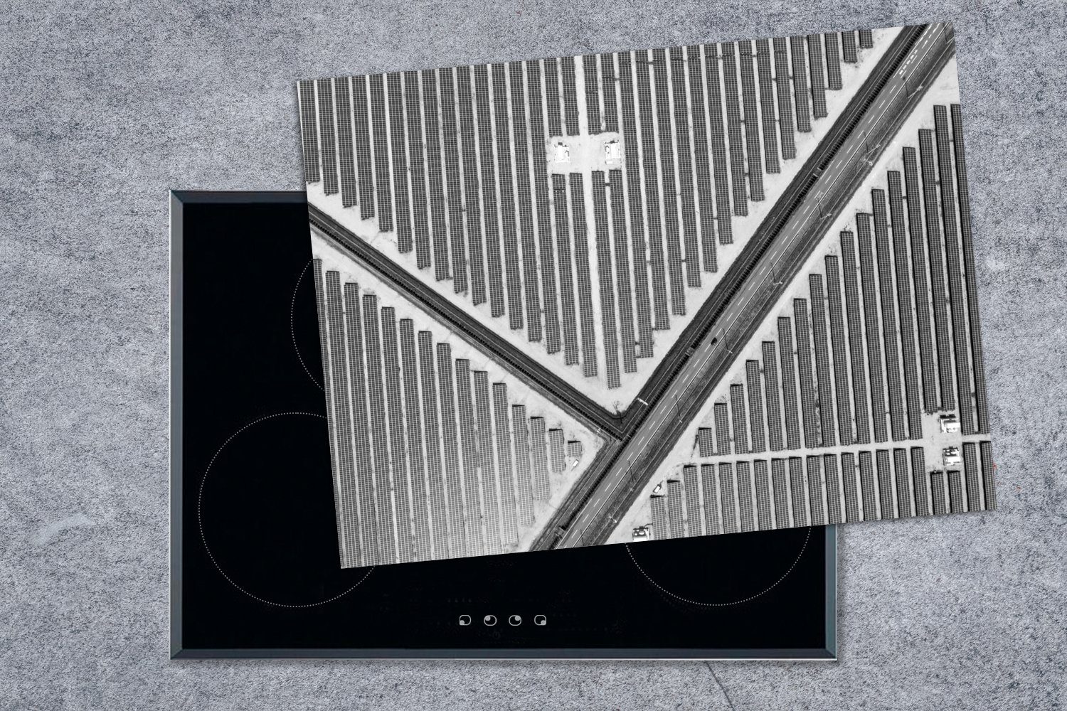 cm, Solarmodule Mobile - nutzbar, weiß, tlg), Herdblende-/Abdeckplatte schwarz Ceranfeldabdeckung oben von Vinyl, (1 70x52 MuchoWow und Arbeitsfläche