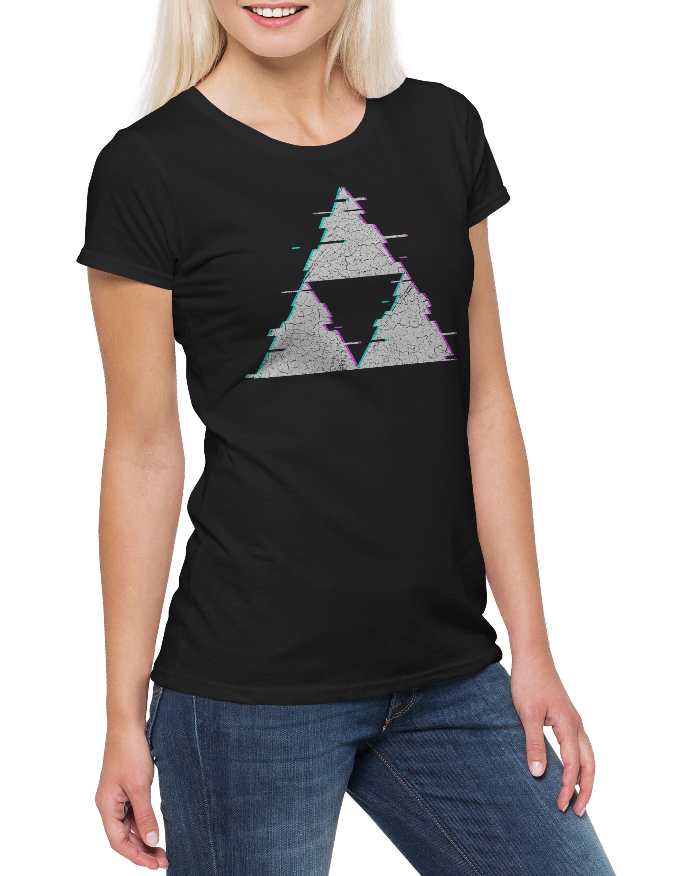 Urban Backwoods Print-Shirt Triforce Glitch Damen T-Shirt Symbol Sign Logo Insignia Golden Power (1-tlg) Zelda The Hyrule Goddesses