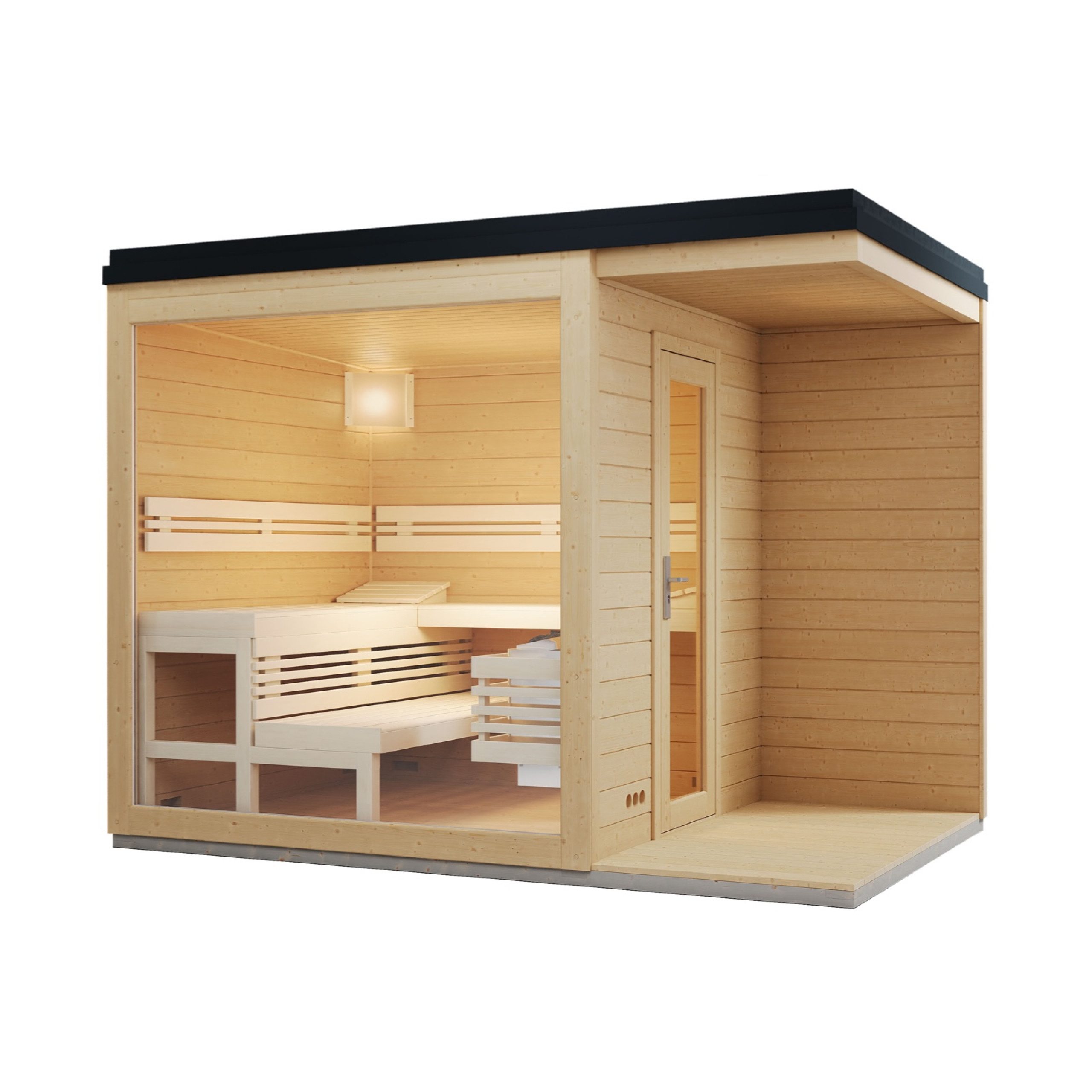Infraworld Fasssauna Infraworld Gartensauna CASA 3 Außensauna Massiv mit Vordach 215,6 x