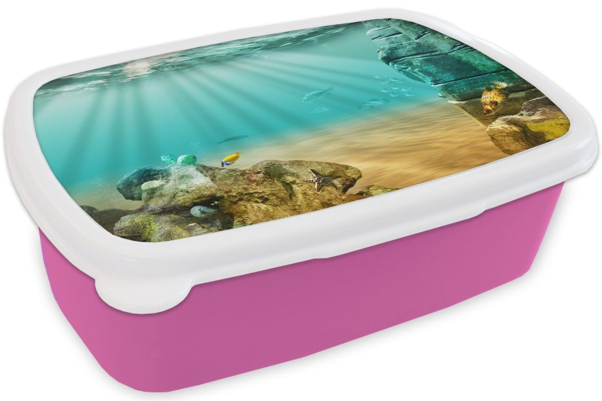 MuchoWow Lunchbox Meer - Fisch Brotdose für Erwachsene, Wasser, Snackbox, Kunststoff rosa Mädchen, Kunststoff, Kinder, Brotbox - (2-tlg)