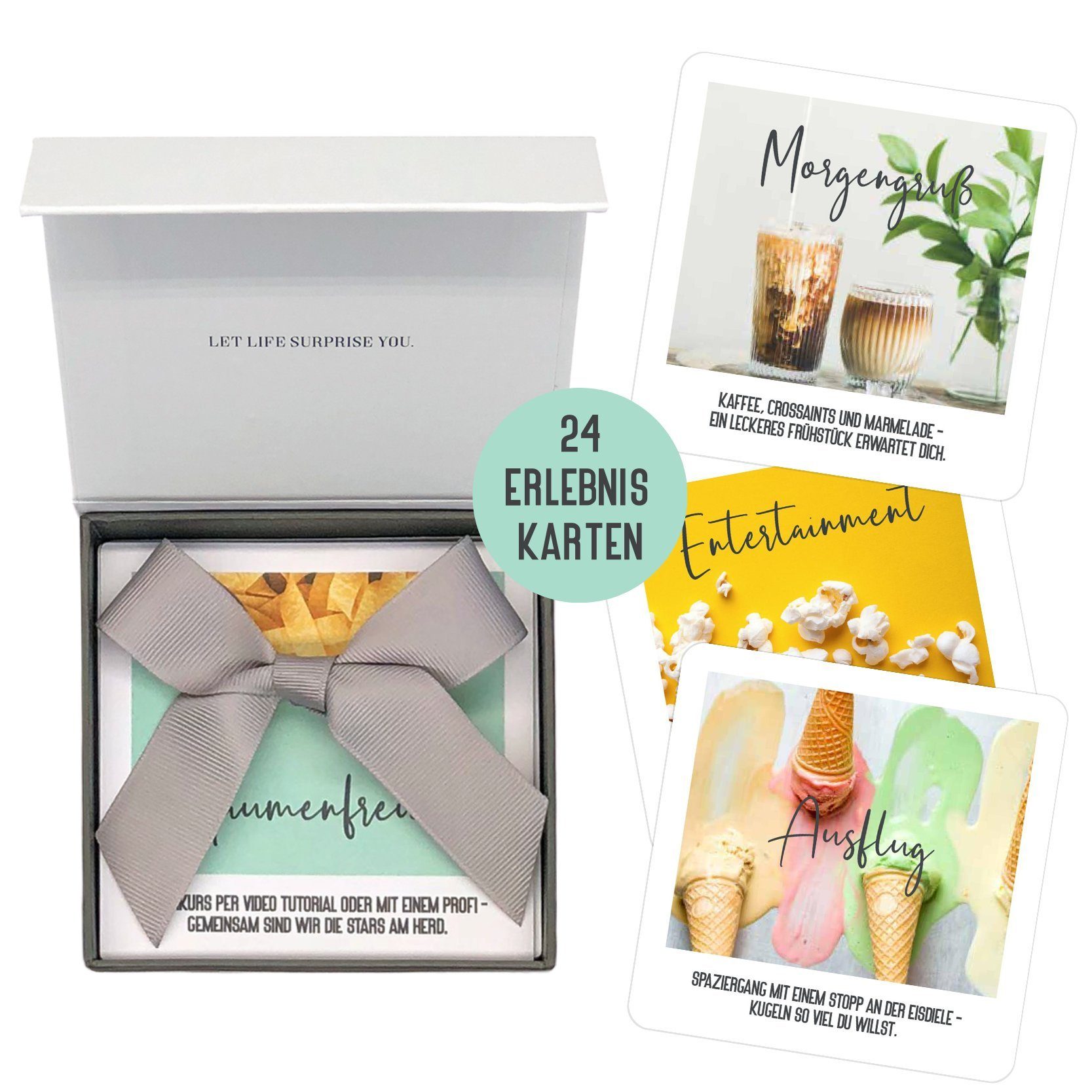 Things of Happiness Grußkarte Gutschein Box für Paare & Freunde, 24 Gutscheinkarten mit Date-Ideen, 24 Lose für gemeinsame Aktivitäten, Geschenk Weihnachten Geburtstag