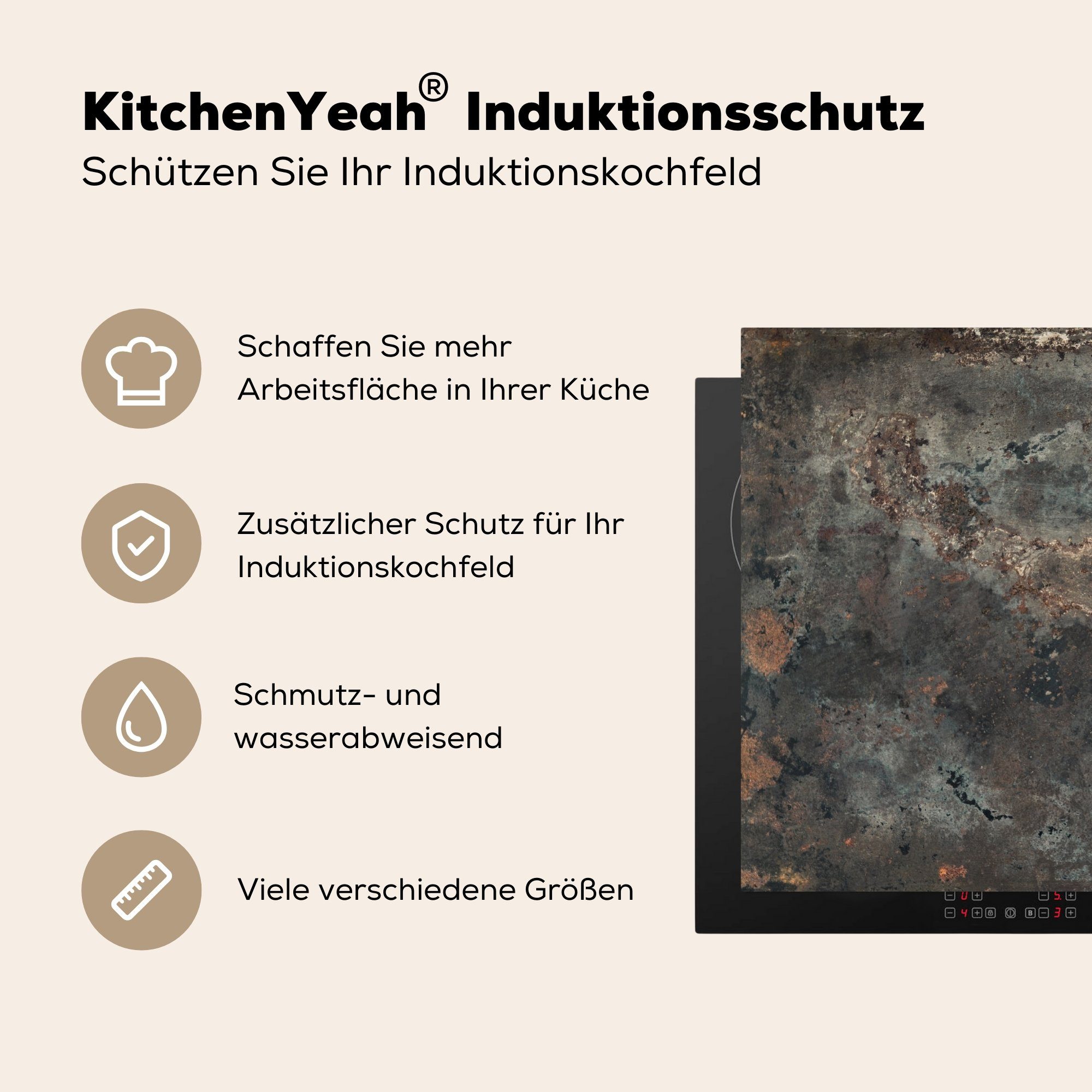 Induktionskochfeld, tlg), Induktionsschutz, (1 - Kochen MuchoWow Herdblende-/Abdeckplatte Vinyl, Ceranfeldabdeckung Teller, Küchenutensilien - 59x51 cm,