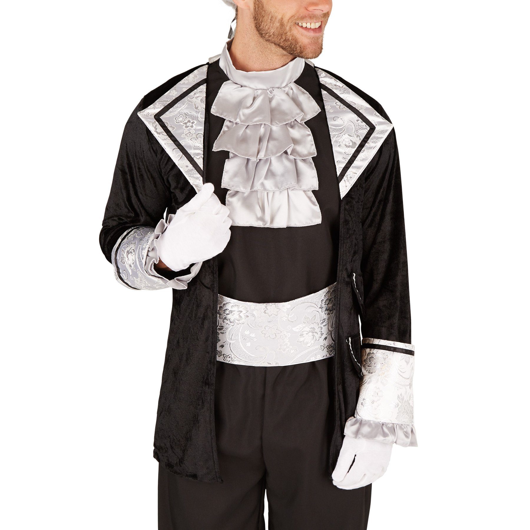 dressforfun Kostüm Adeliger, auch Edelmann, in der Farbe schwarz, Gr. L, Bequeme Hose, Wundervolle Jacke, Edles Oberteil, Inkl. Strümpfe und Taillentuch