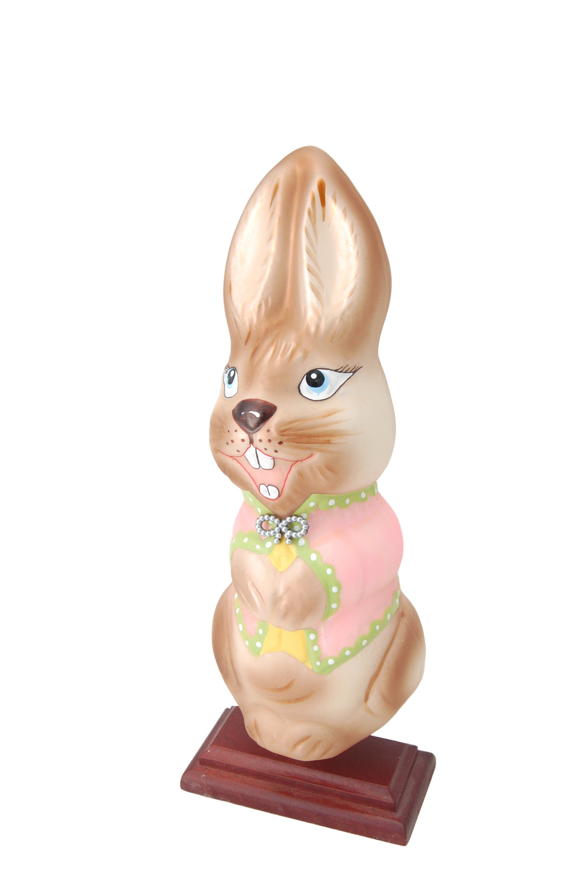 Krebs Glas Lauscha Christbaumschmuck Osterhase mit rosaner Weste, mundgeblasen, handbemalt, 24cm (1) (1-tlg) | Dekohänger