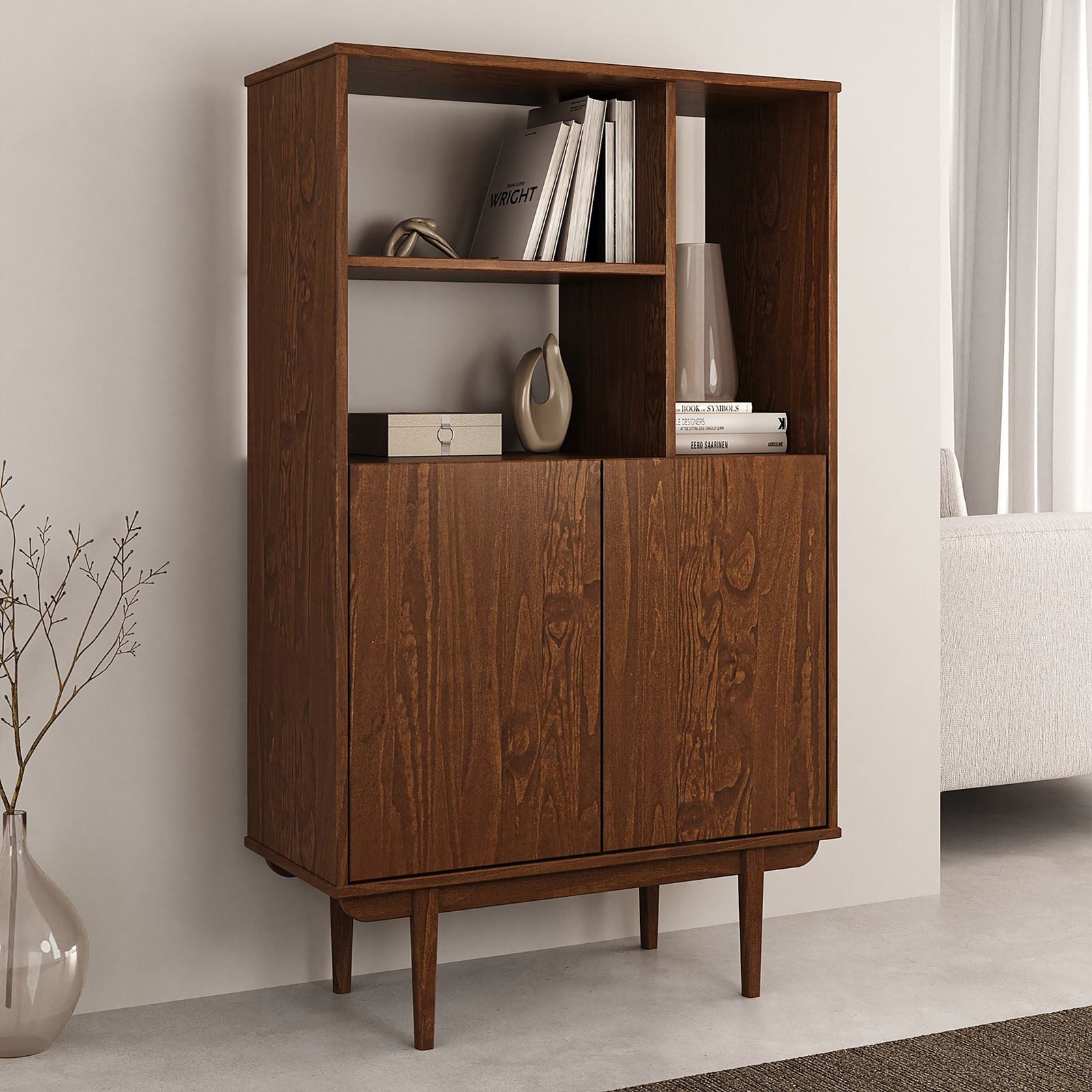 IDIMEX Highboard SIMONA, Wohnzimmerschrank offene Fächer & Türen Massivholz günstig online kaufen