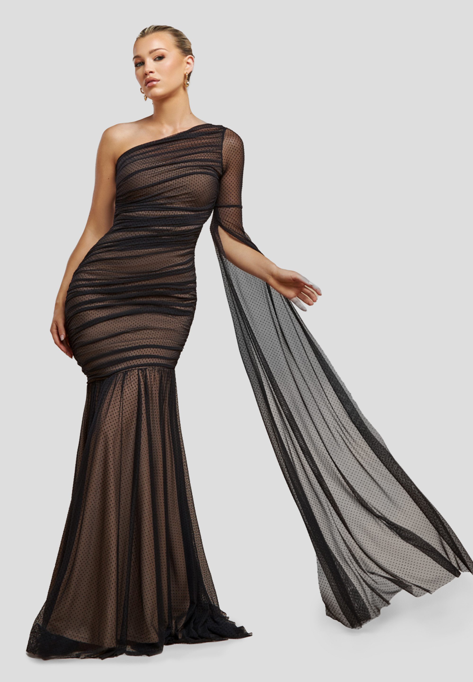 Goddiva Maxikleid Gathered One Sleeve Angel Wing Mermaid Maxi Dress langes günstig online kaufen