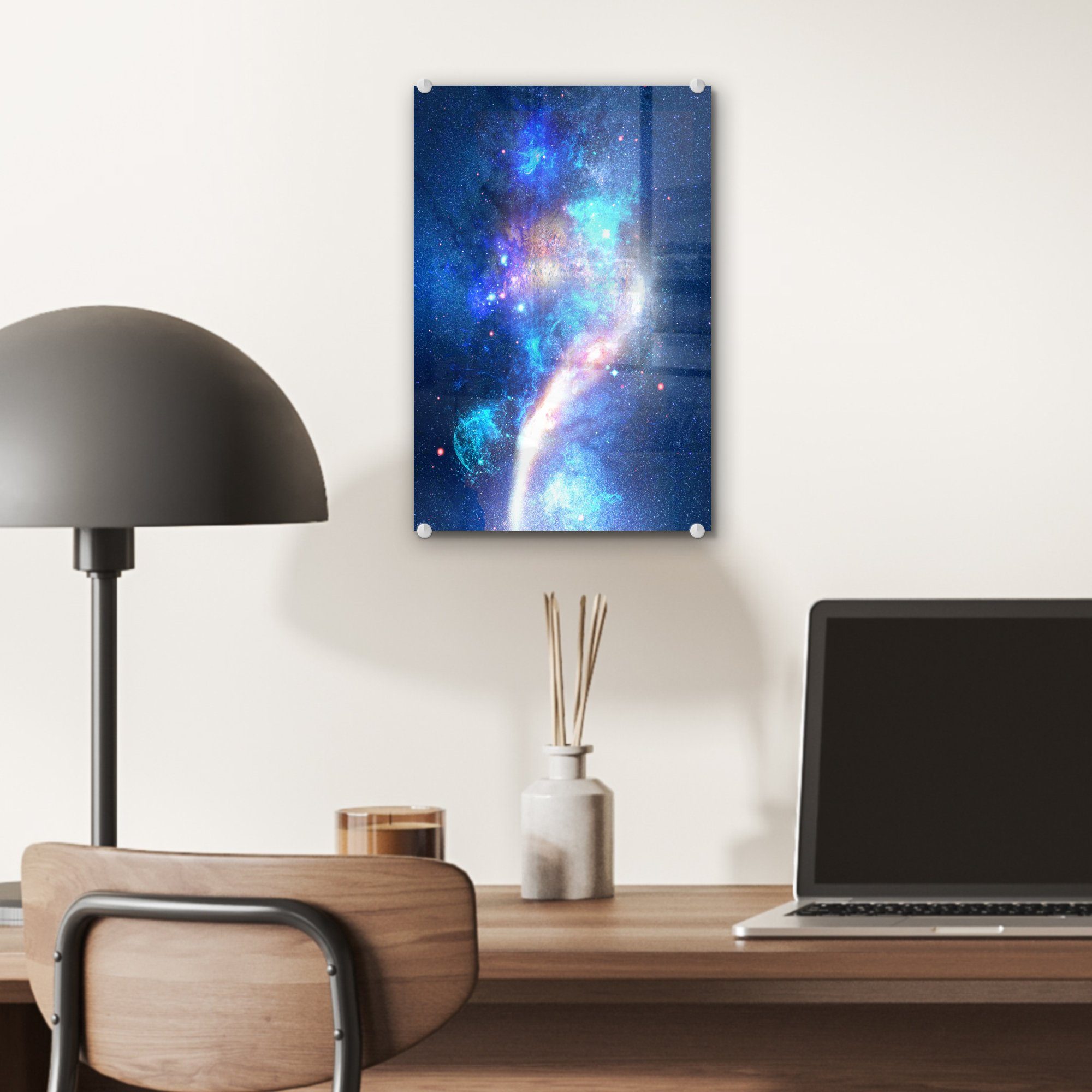 Wandbild - Glasbilder Bilder - - (1 Wanddekoration Foto St), Acrylglasbild - Glas Glas auf Blau Weltraum, MuchoWow Sterne - auf