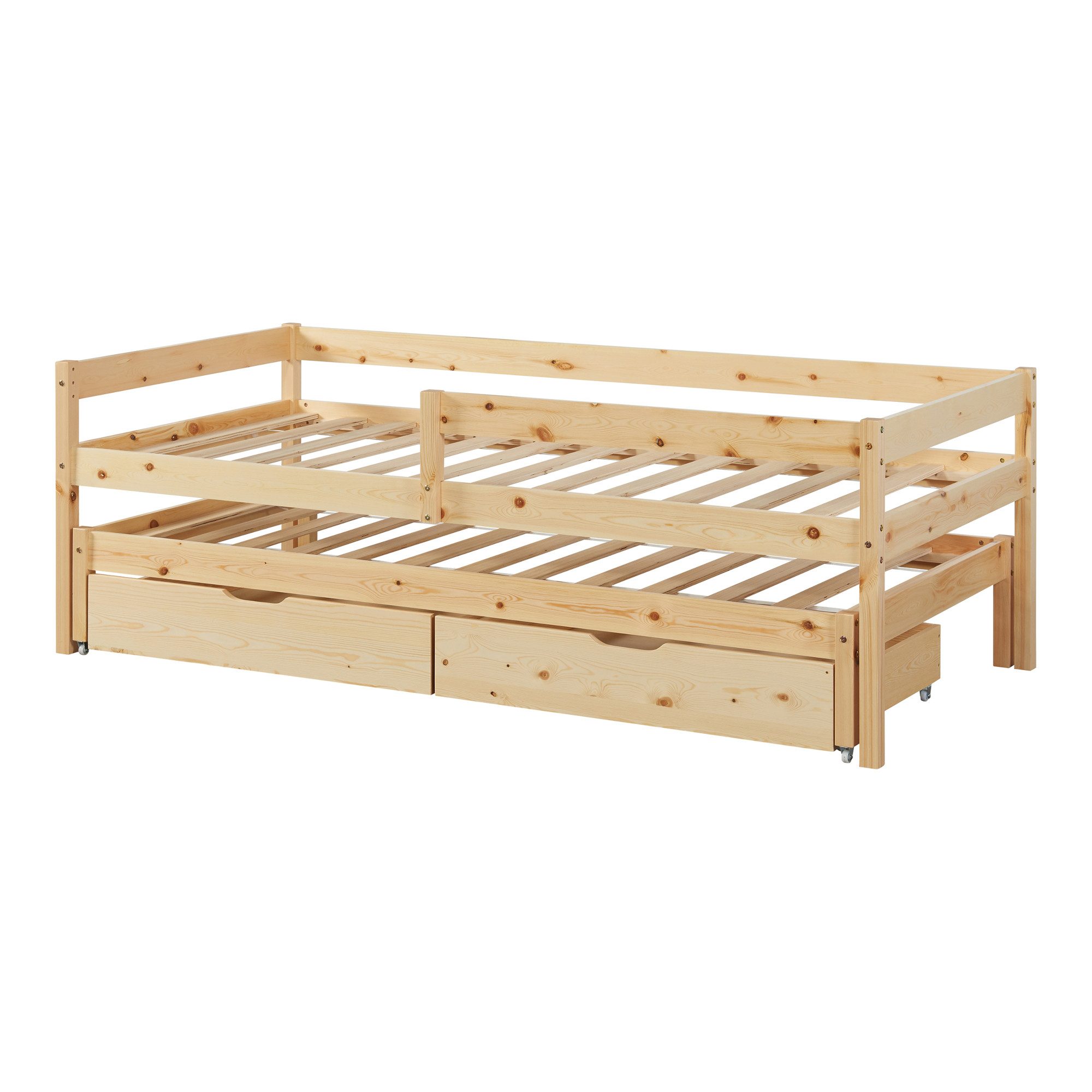 en.casa Kinderbett, »Sonkajärvi« mit 2 Bettkästen 90x200cm Kiefernholz Natur