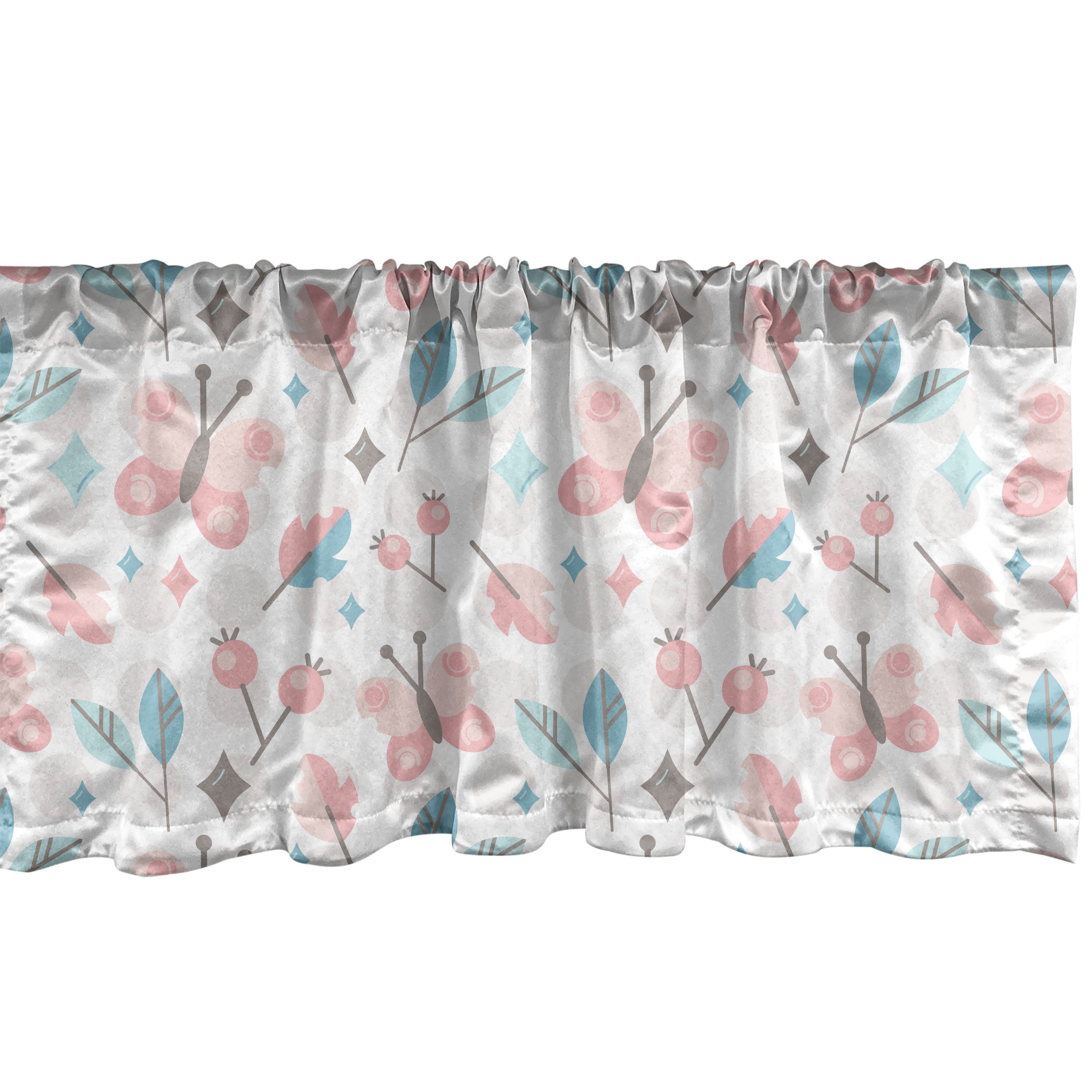 Scheibengardine Vorhang Volant für Küche Schlafzimmer Dekor mit Stangentasche, Abakuhaus, Microfaser, Pastell Schmetterlinge und runde Formen
