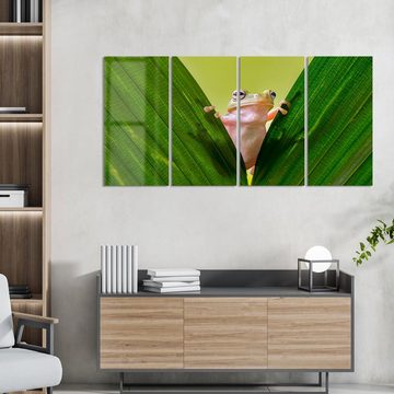 DEQORI Glasbild 'Frosch zwischen Blättern', 'Frosch zwischen Blättern', Glas Wandbild Bild schwebend modern