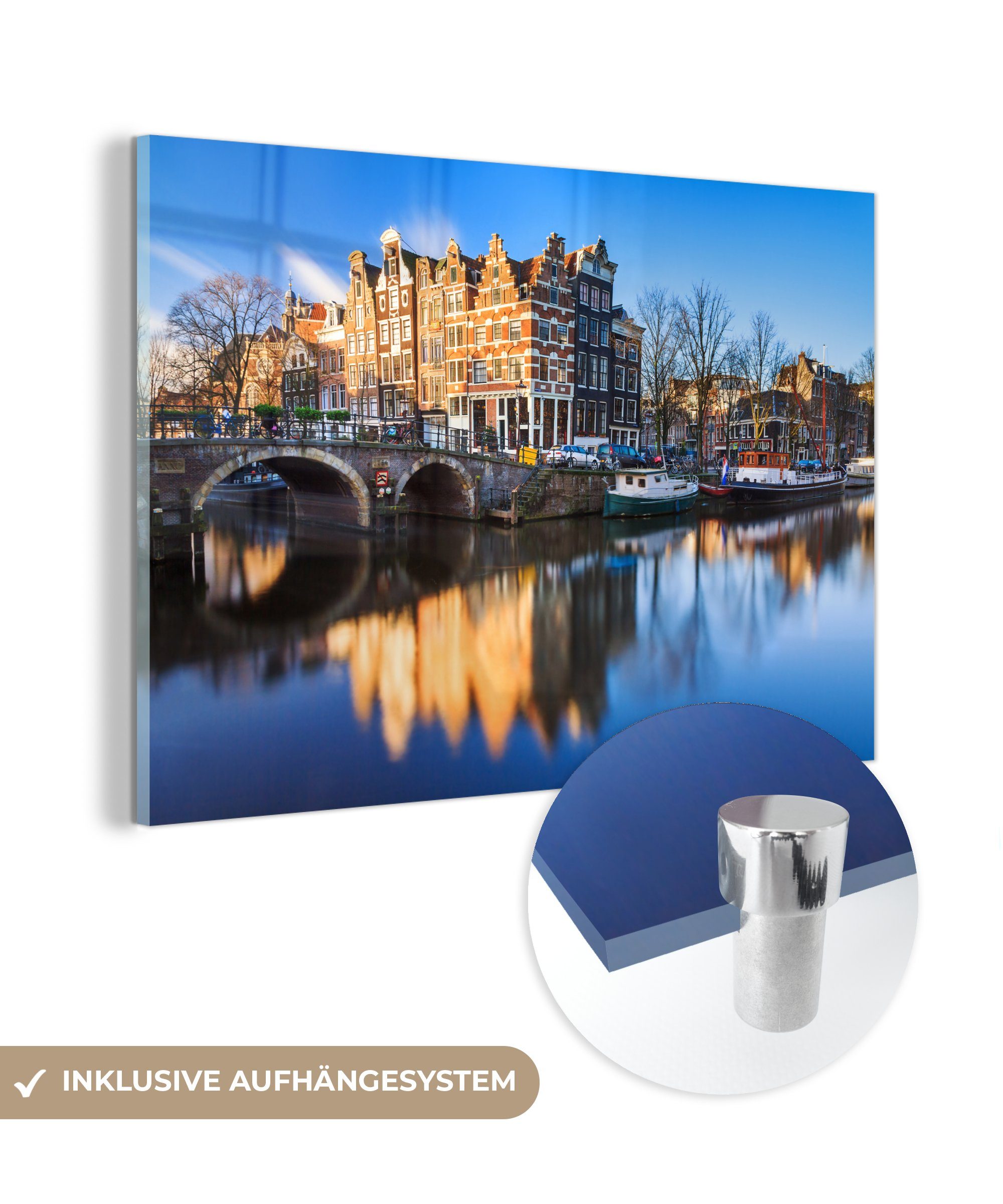 MuchoWow Acrylglasbild Gracht - Amsterdam - Haus, (1 St), Acrylglasbilder Wohnzimmer & Schlafzimmer