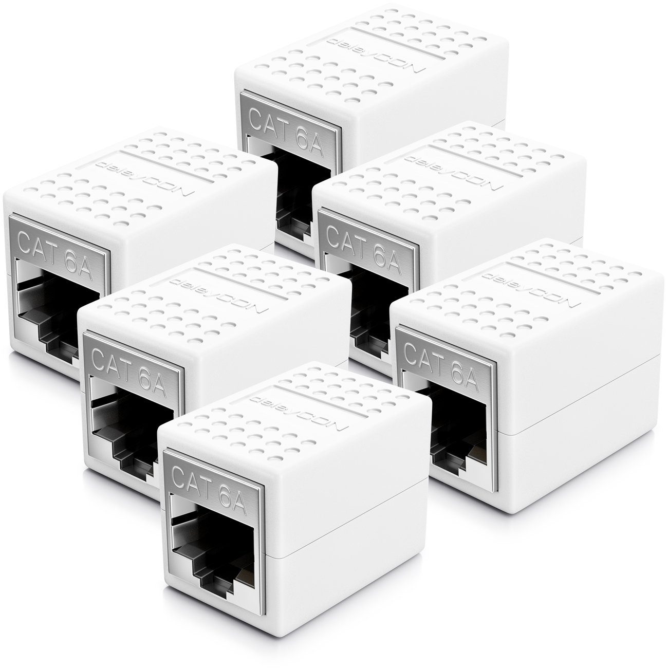 deleyCON 6x CAT6a Patchkabel Koppler Modular Geschirmt 2x RJ45 Buchse Netzwerk-Adapter
