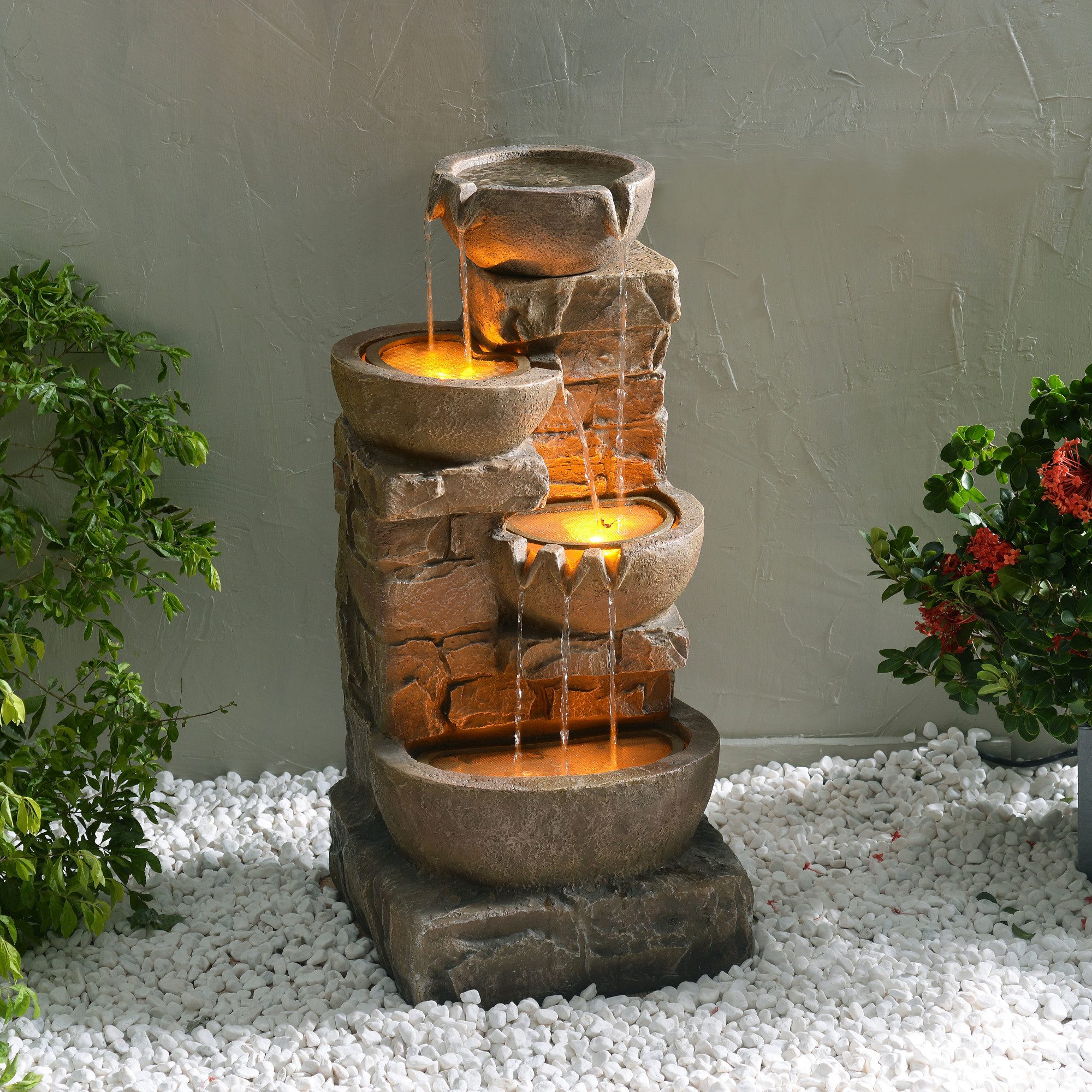 Teamson Home Gartenbrunnen mit LED Polyresin günstig online kaufen