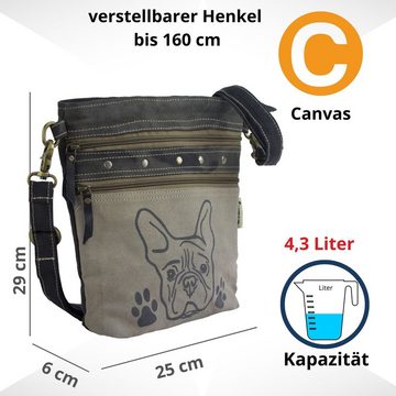 Sunsa Umhängetasche Canvas Crossbody Bag. Umhängetasche mit Hundemotiv. Graue Tasche, aus recyceltem Canvas