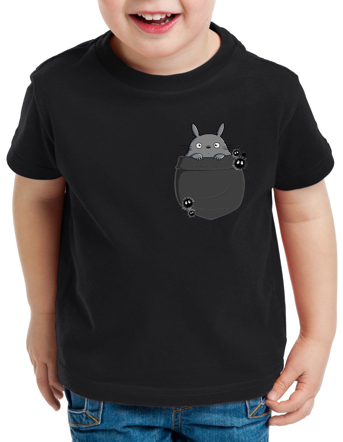style3 Print-Shirt Kinder T-Shirt Totoro Brusttasche neko mein nachbar anime tonari no schwarz