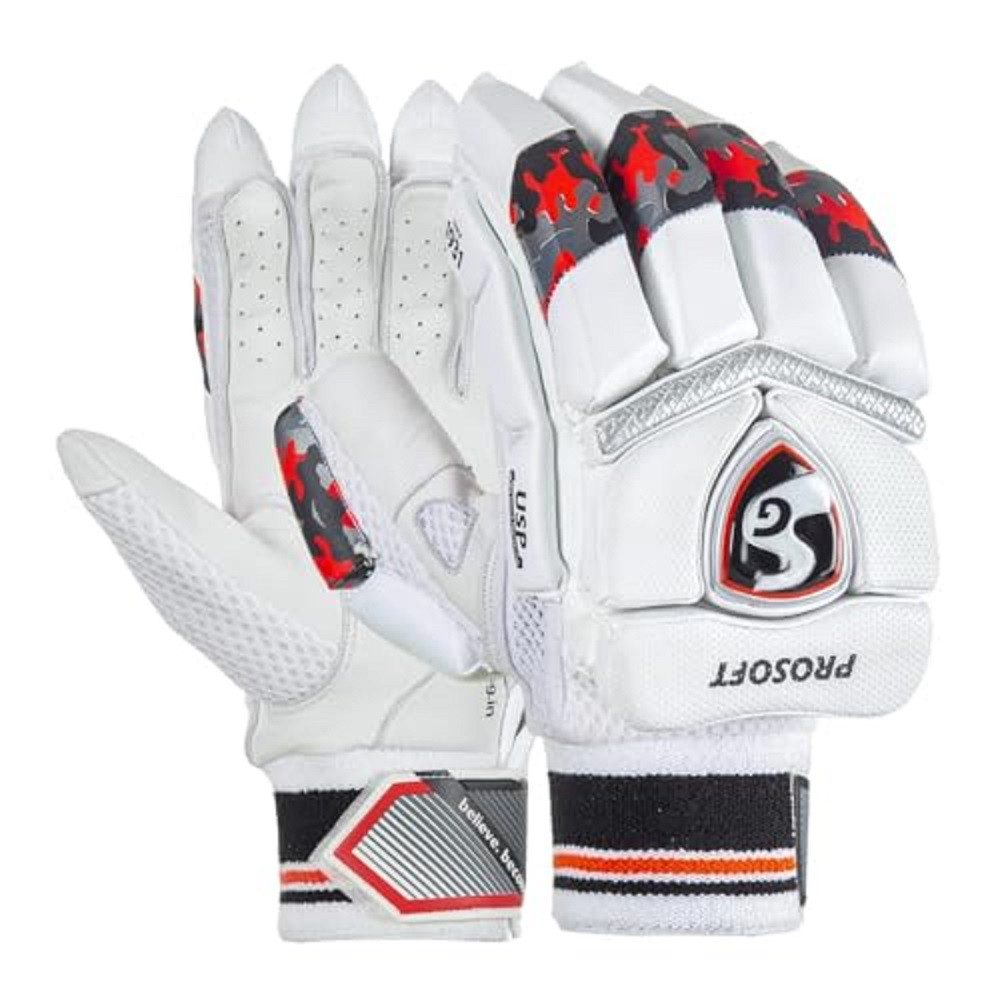 SG Protektoren-Set SG Prosoft Cricket-Schlaghandschuhe (Paketinhalt: 1 Paar Schlaghandschuhe, Handfläche aus hochwertigem Leder), Zusätzlicher Lederpatch an stark beanspruchter Stelle.