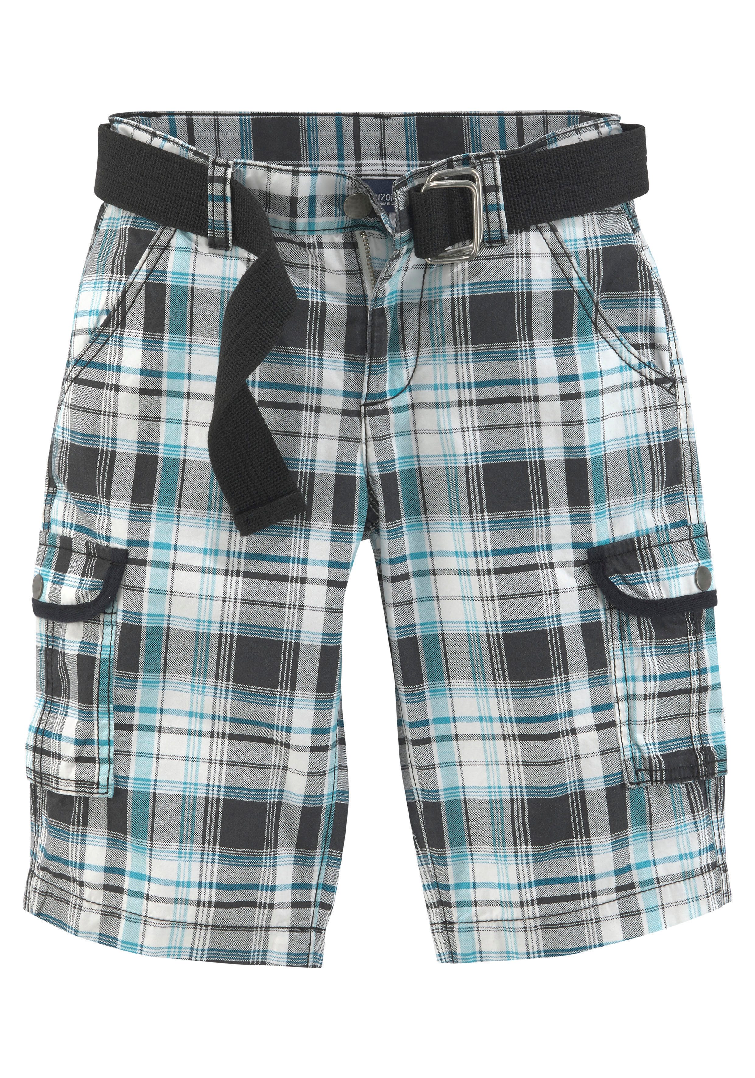 Shorts 2tlg. Bermudas mit Gürtel, Karierte Cargo-Bermudas