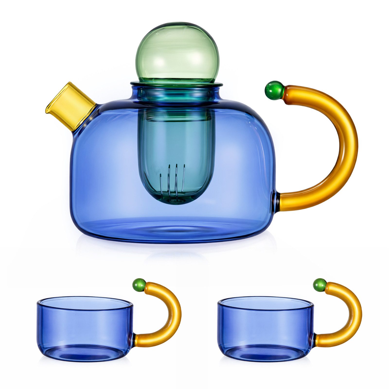 Youyijia Teekanne Teekannen Glas Teekanne Set mit 2 Tassen und herausnehmbarem Teesieb