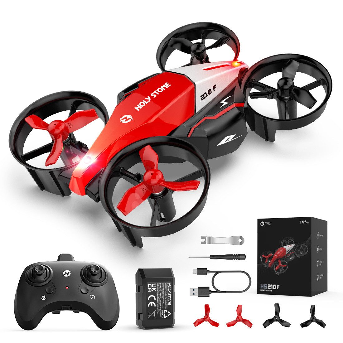 HOLY STONE Mini-Drohne mit LED-Lichtern, 2-in-1 RC Quadcopter für Innenbereich Drohne (Land- und Flugmodus, 3D-Flip, sicheres Spielzeuggeschenk)